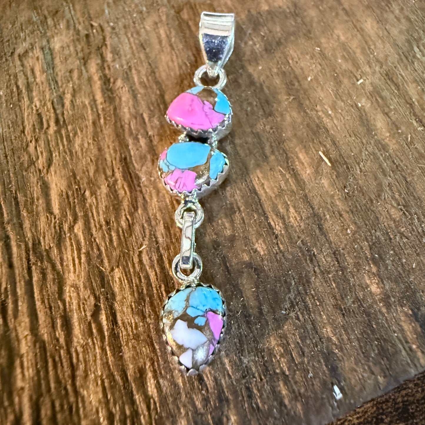 Cotton Candy Turquoise Dahlia Gemstone Pendant Sterling Silver