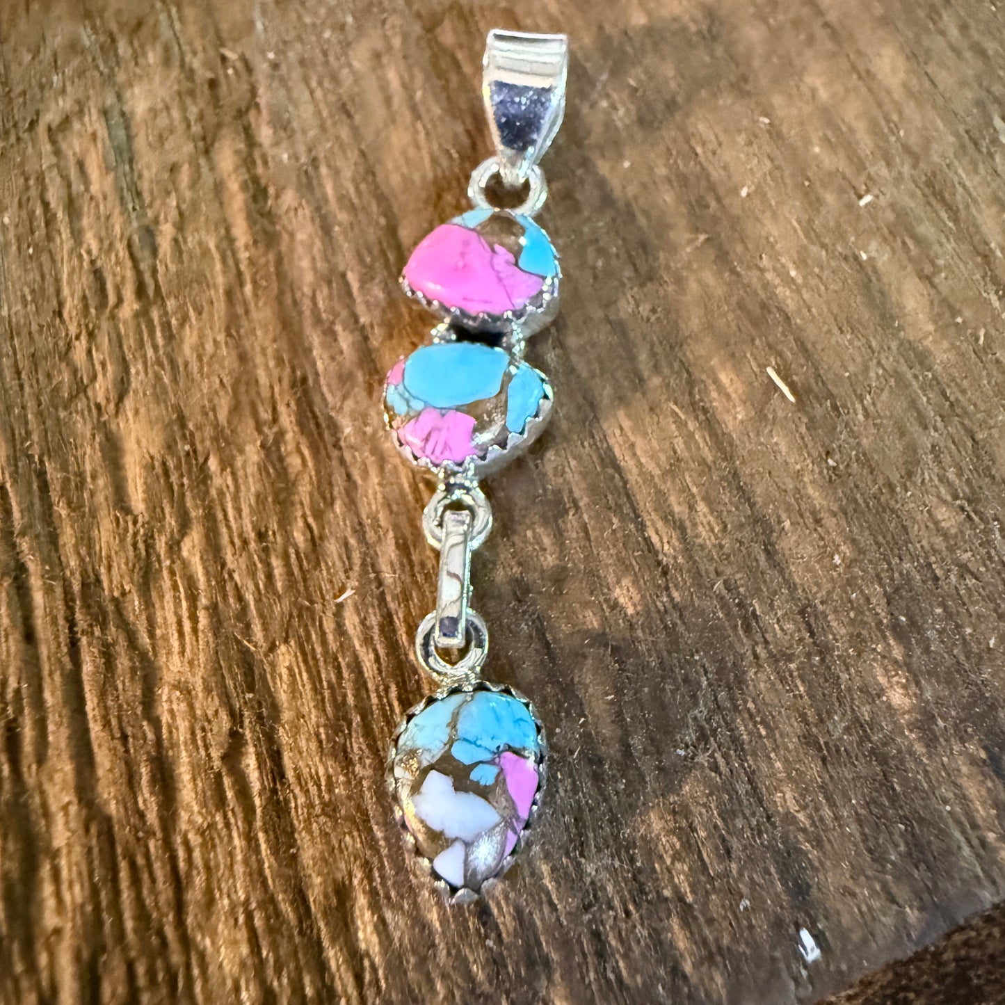 Cotton Candy Turquoise Dahlia Gemstone Pendant Sterling Silver