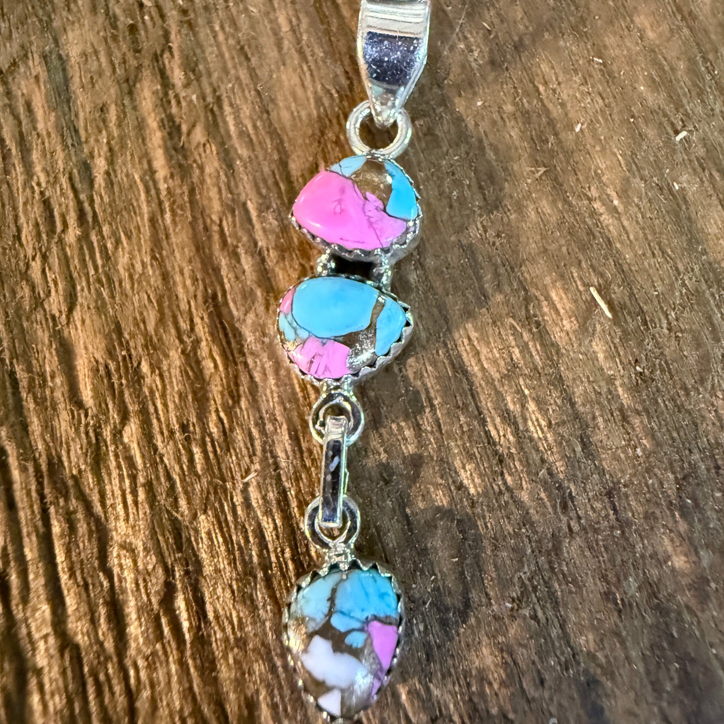 Cotton Candy Turquoise Dahlia Gemstone Pendant Sterling Silver