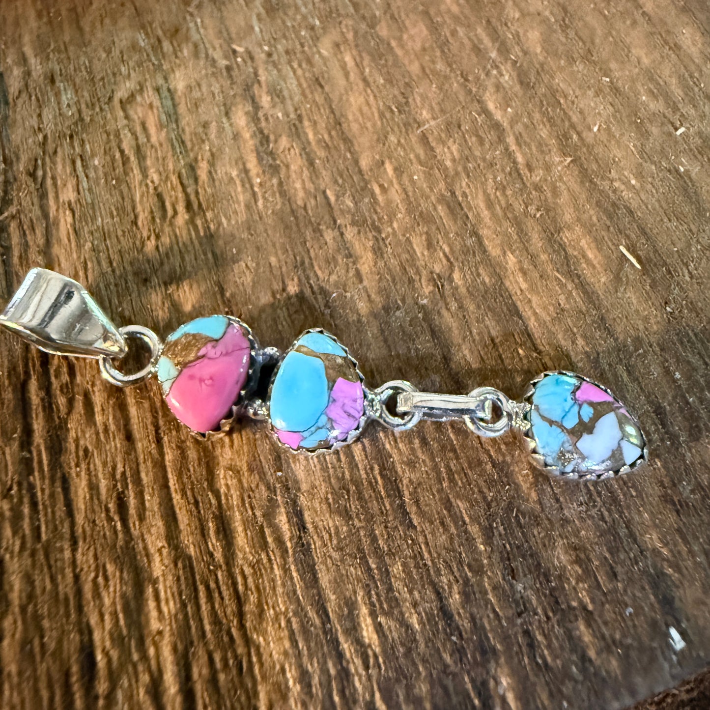 Cotton Candy Turquoise Dahlia Gemstone Pendant Sterling Silver