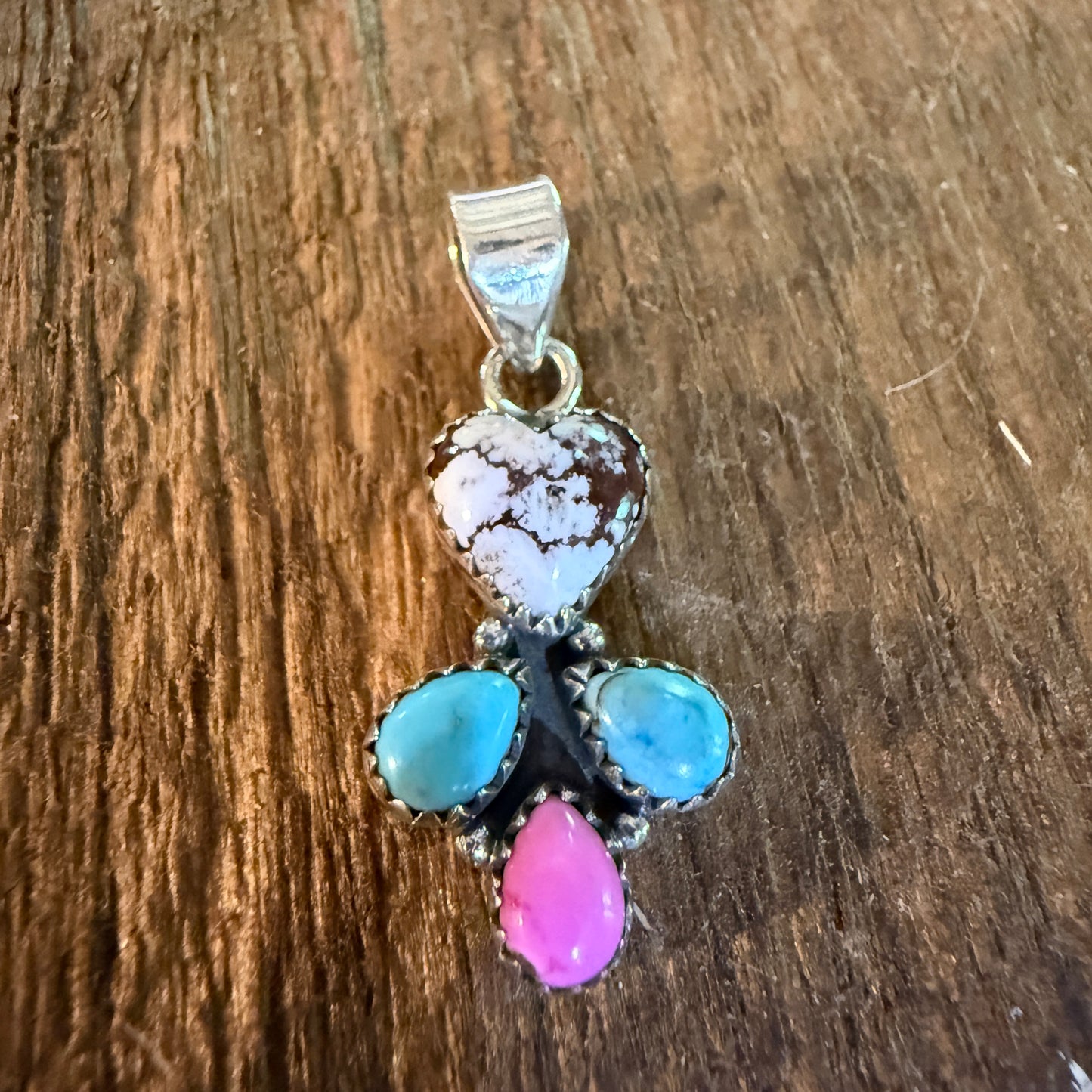 Wild Horse Kingman Turquoise And Cotton Candy Dahlia Pendant Sterling Silver
