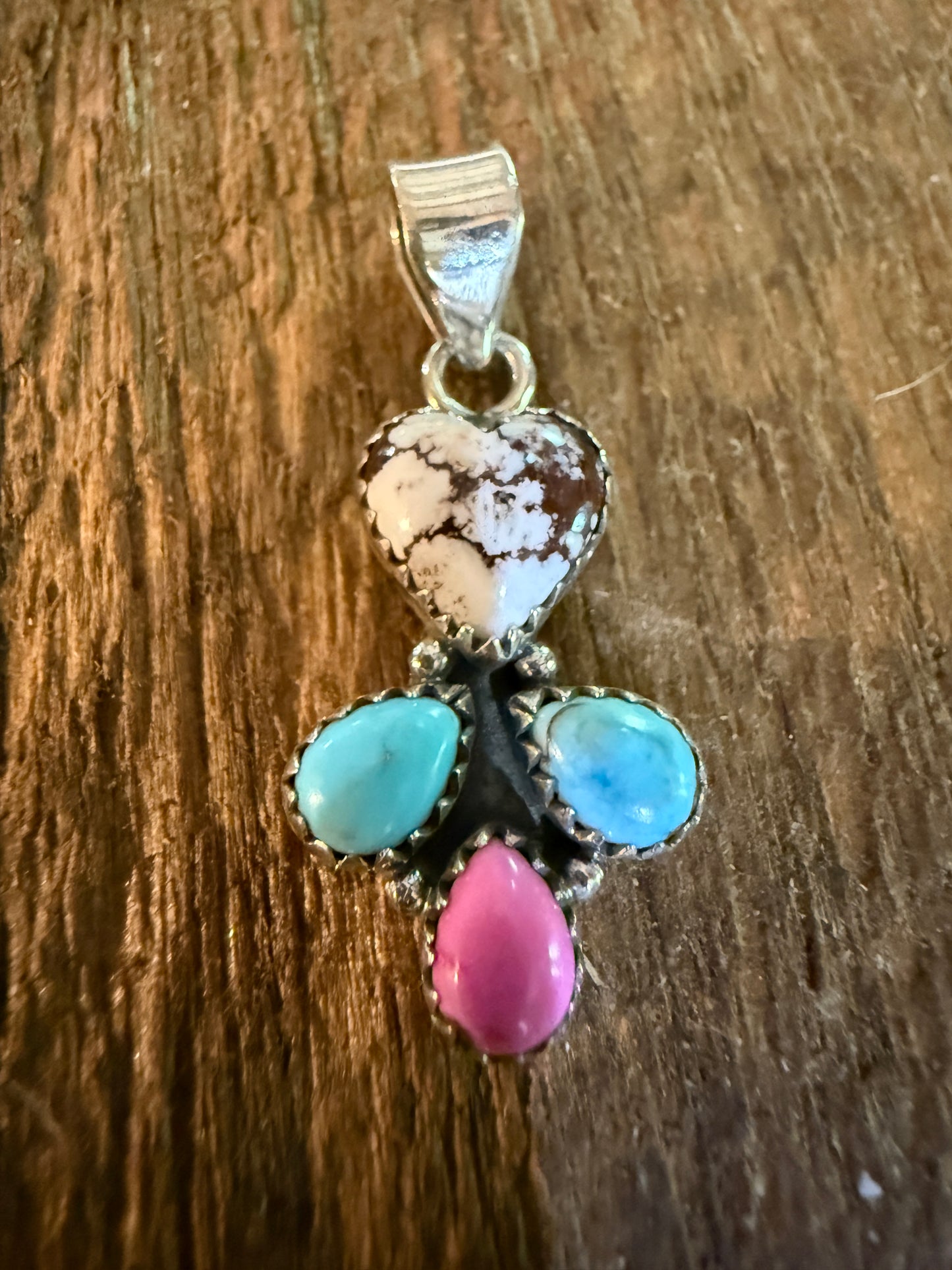 Wild Horse Kingman Turquoise And Cotton Candy Dahlia Pendant Sterling Silver
