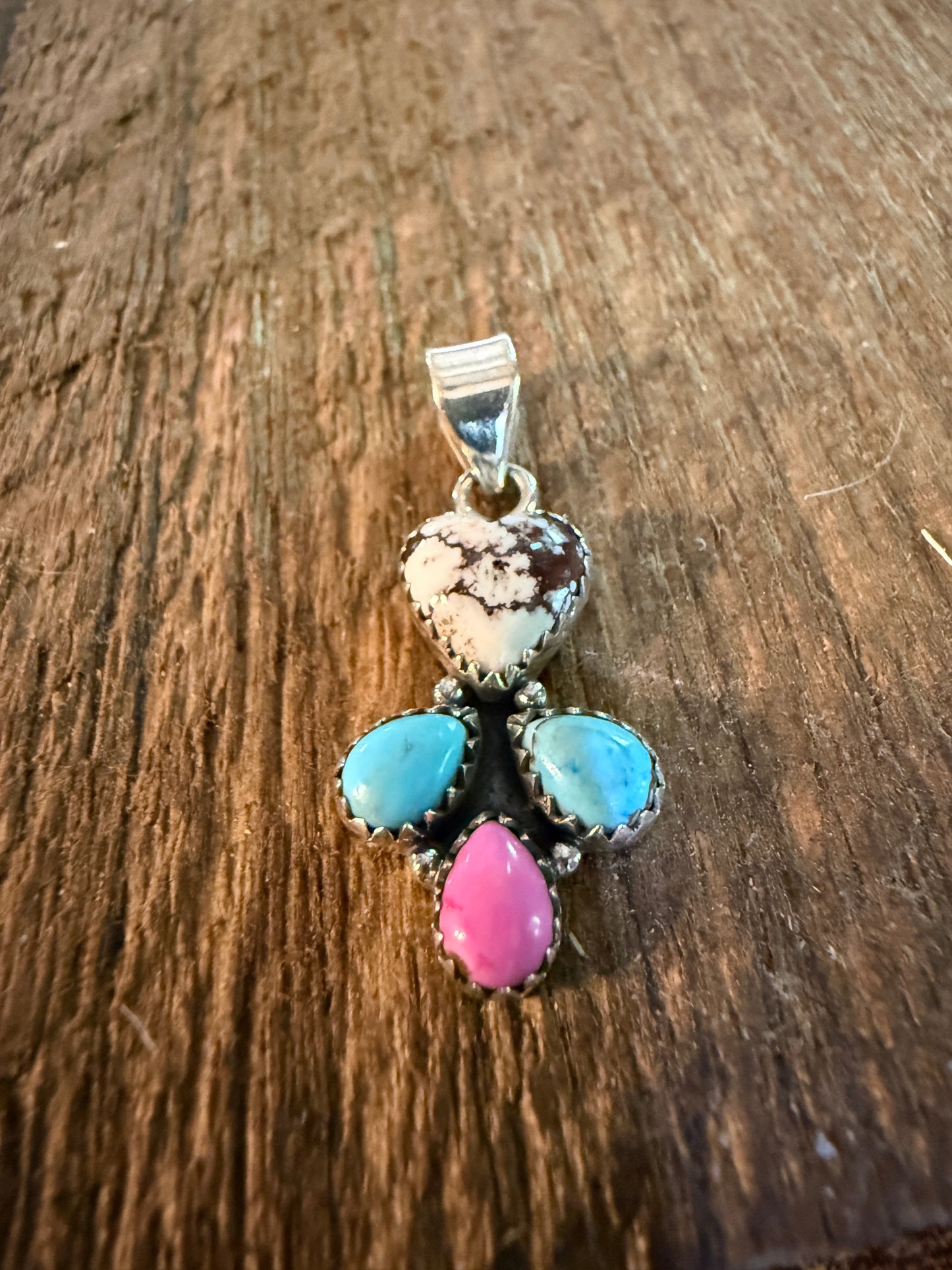 Wild Horse Kingman Turquoise And Cotton Candy Dahlia Pendant Sterling Silver