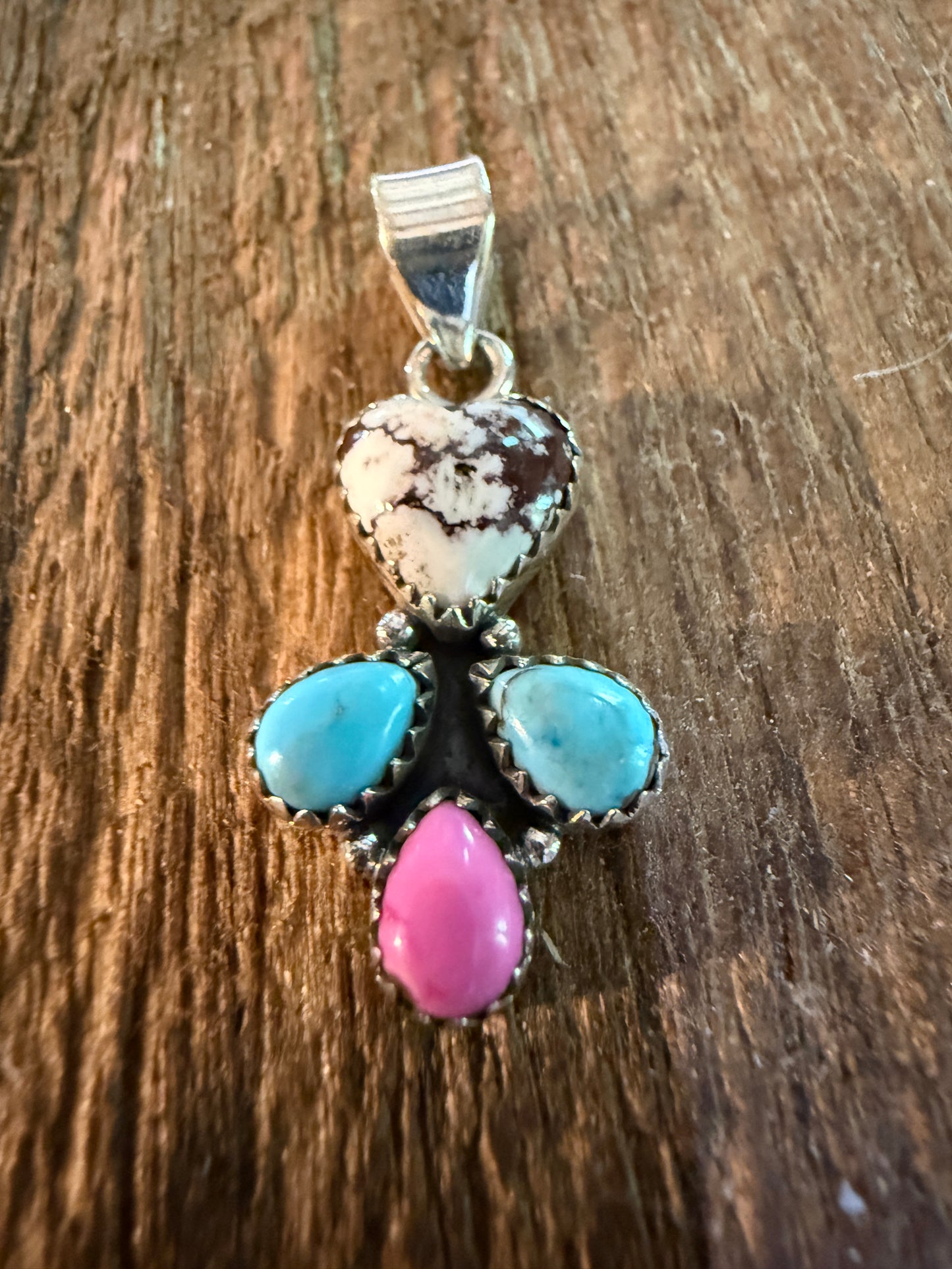 Wild Horse Kingman Turquoise And Cotton Candy Dahlia Pendant Sterling Silver