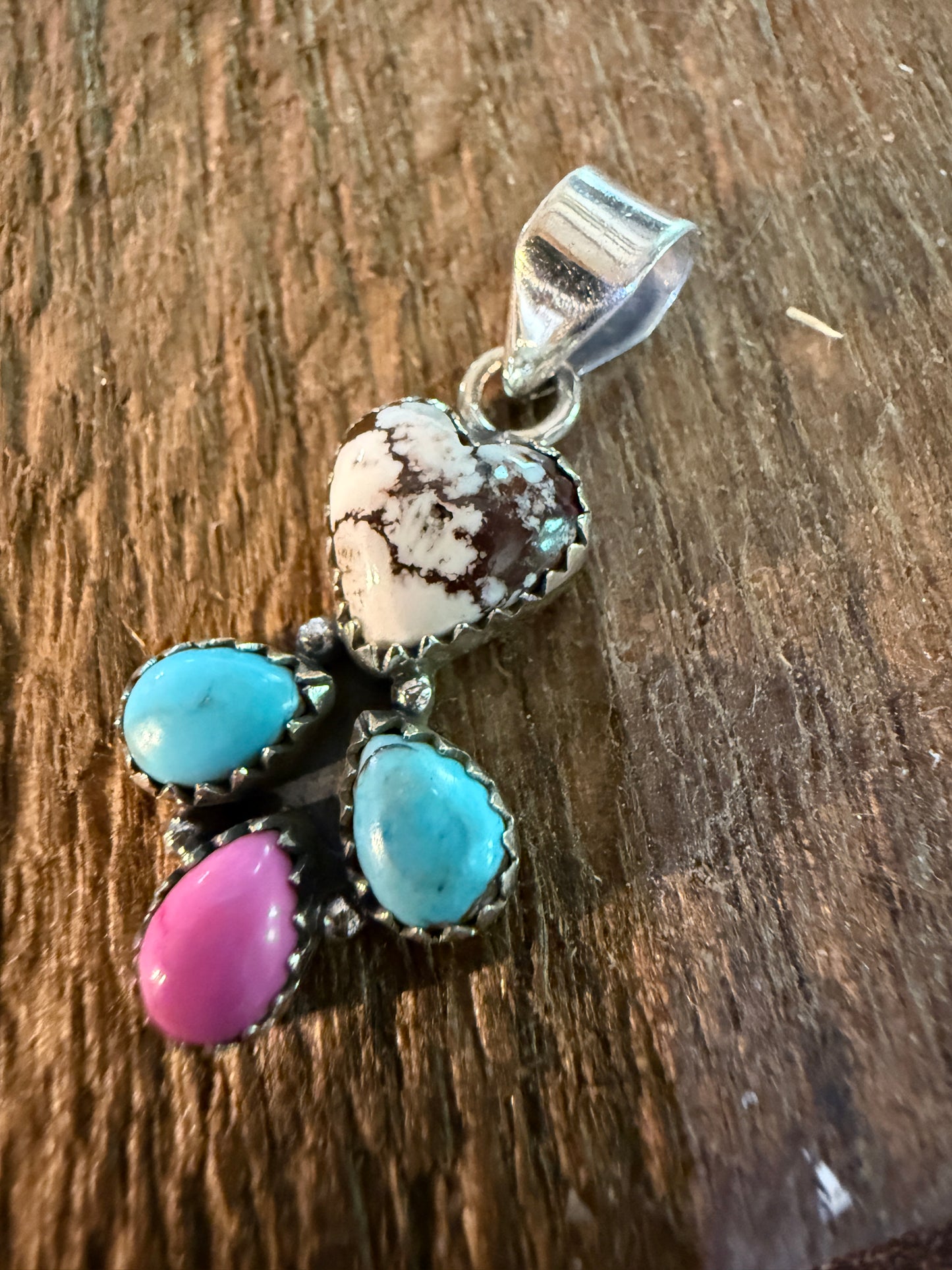 Wild Horse Kingman Turquoise And Cotton Candy Dahlia Pendant Sterling Silver