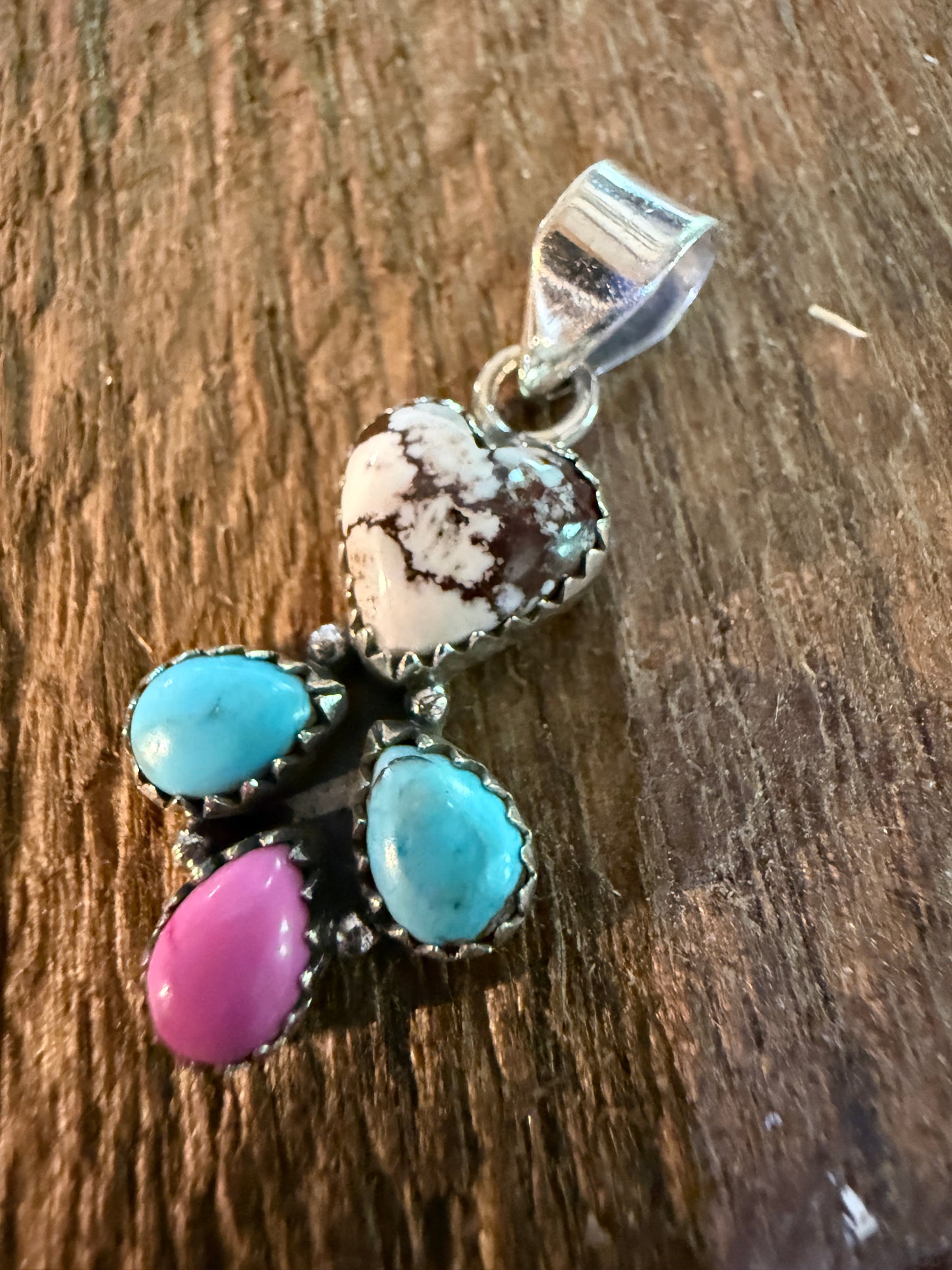 Wild Horse Kingman Turquoise And Cotton Candy Dahlia Pendant Sterling Silver