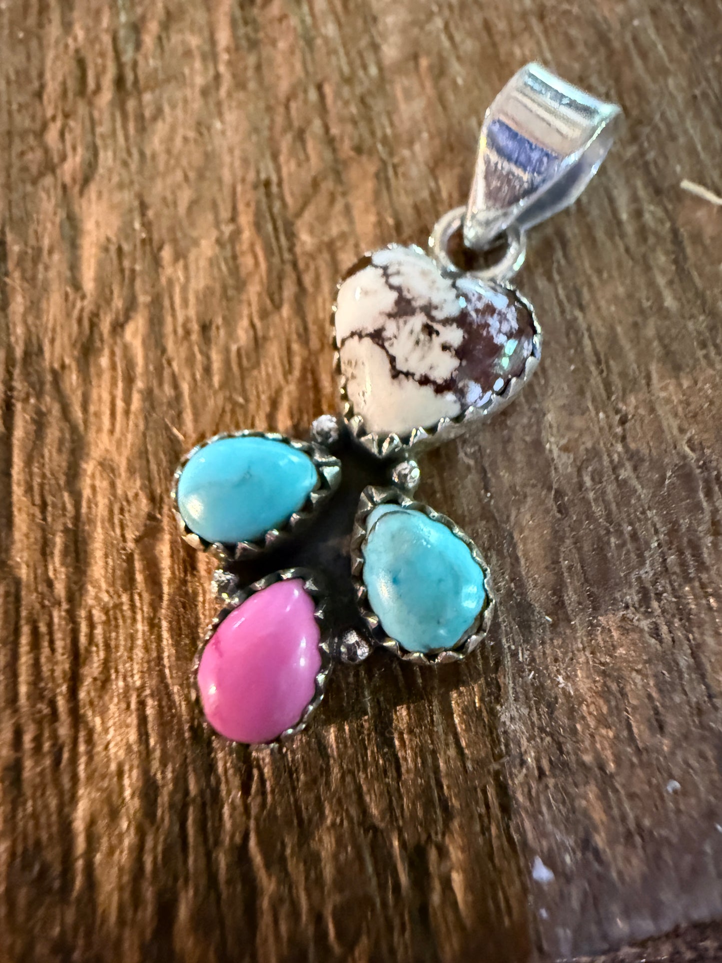 Wild Horse Kingman Turquoise And Cotton Candy Dahlia Pendant Sterling Silver