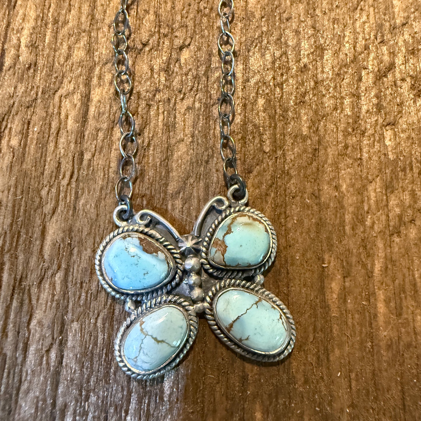 Dry Creek Turquoise Gemstone Butterfly Necklace Sterling Silver 18 Inch