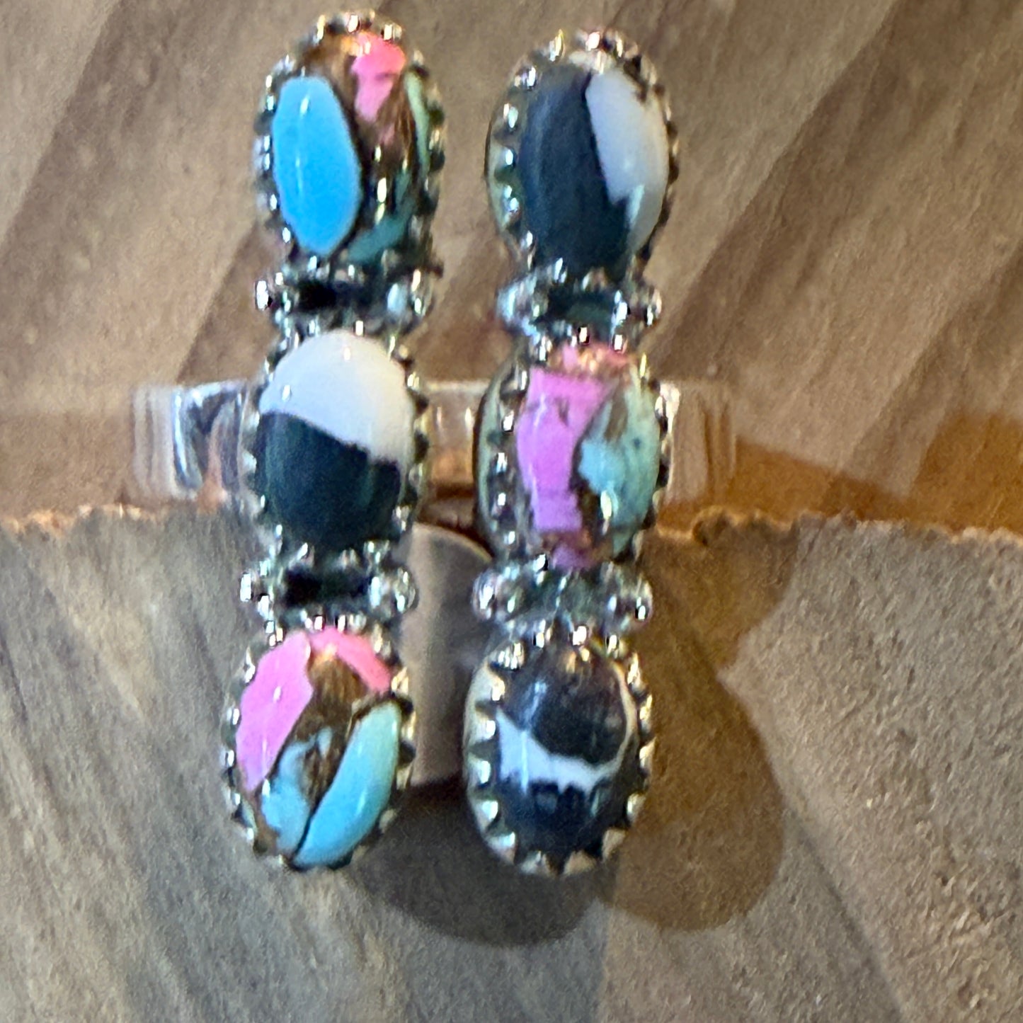 Cotton Candy White Buffalo Dahlia Turquoise Gemstone Adjustable Ring Sterling