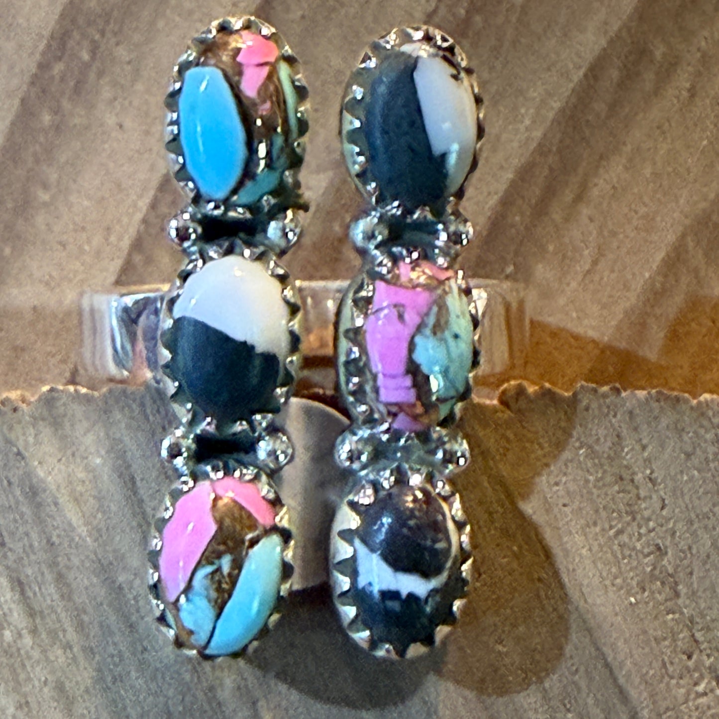 Cotton Candy White Buffalo Dahlia Turquoise Gemstone Adjustable Ring Sterling