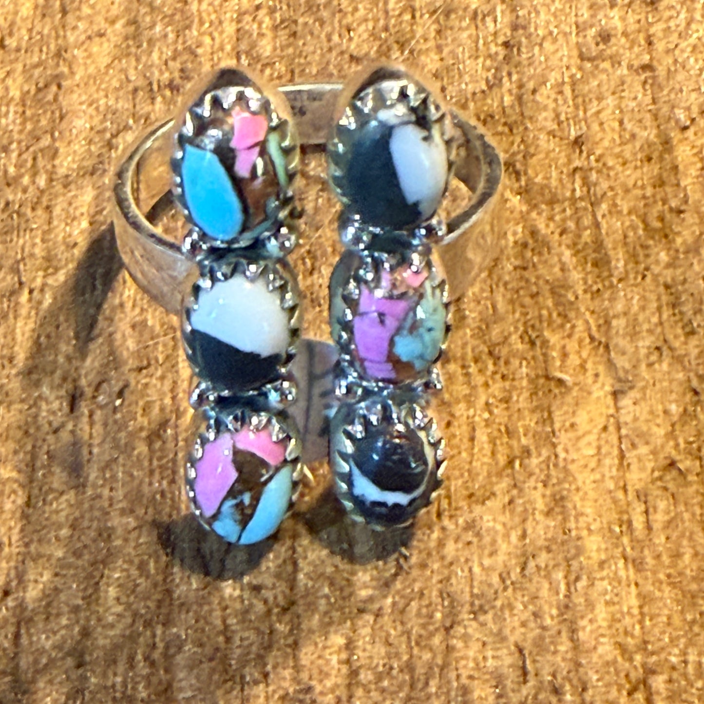 Cotton Candy White Buffalo Dahlia Turquoise Gemstone Adjustable Ring Sterling