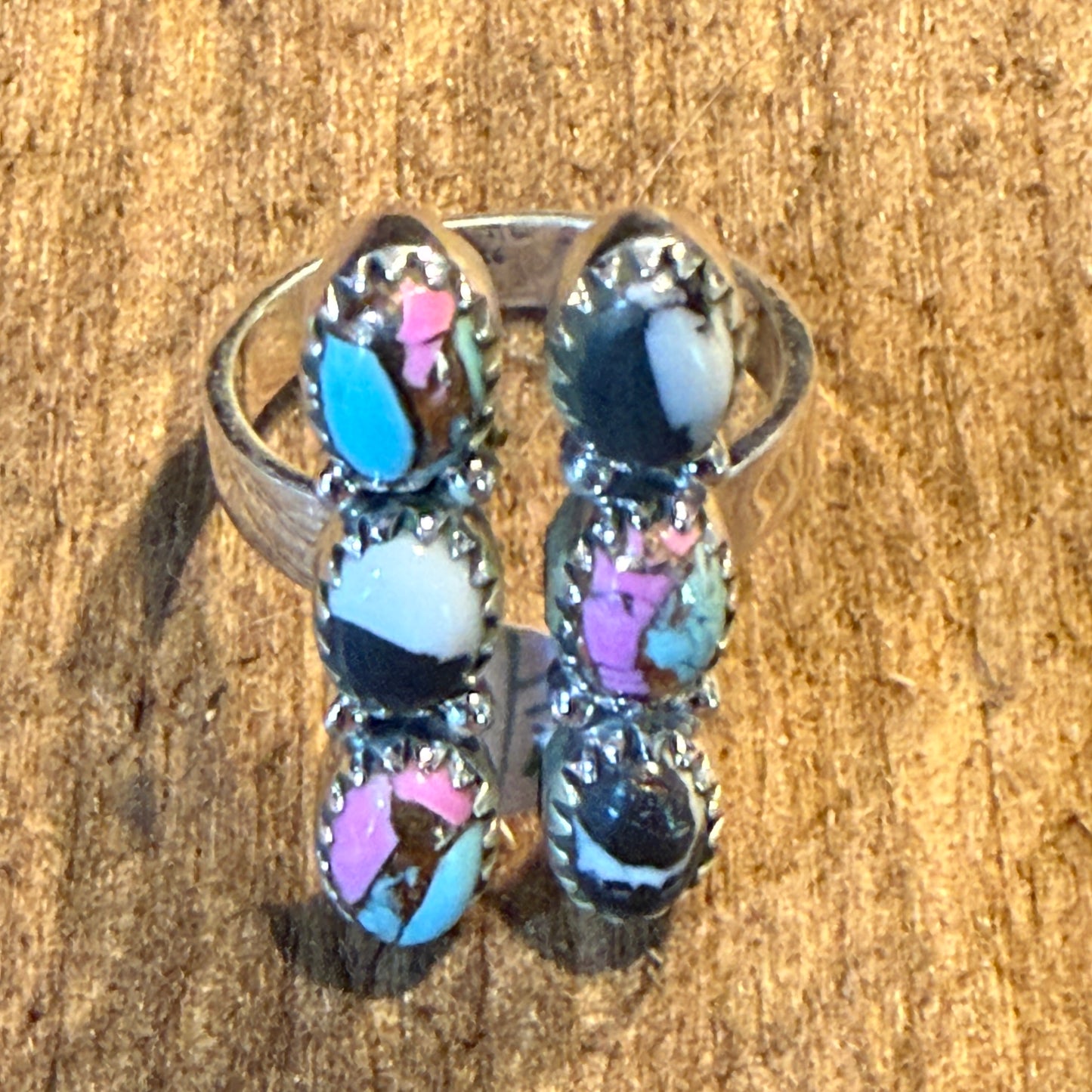 Cotton Candy White Buffalo Dahlia Turquoise Gemstone Adjustable Ring Sterling