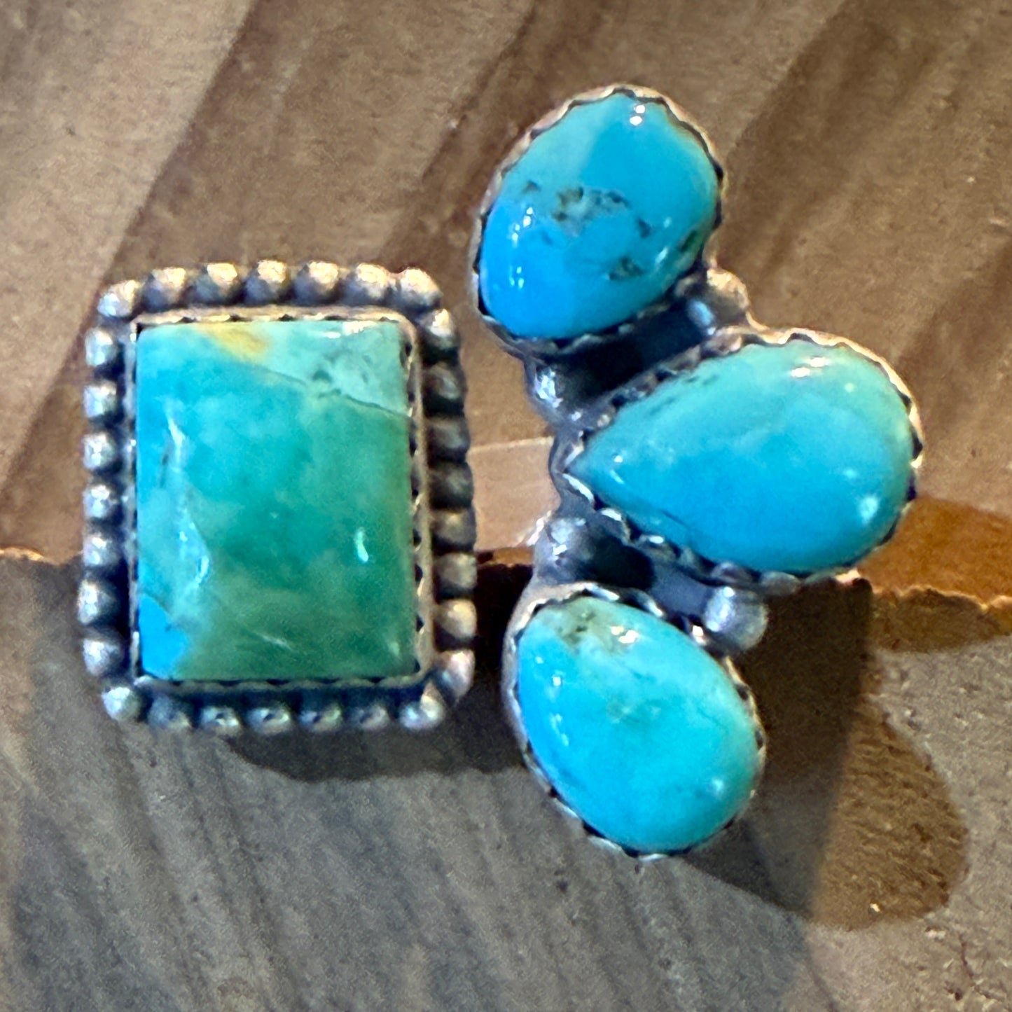 Mojave Turquoise Gemstone Cluster Statement Ring Adjustable Sterling Silver