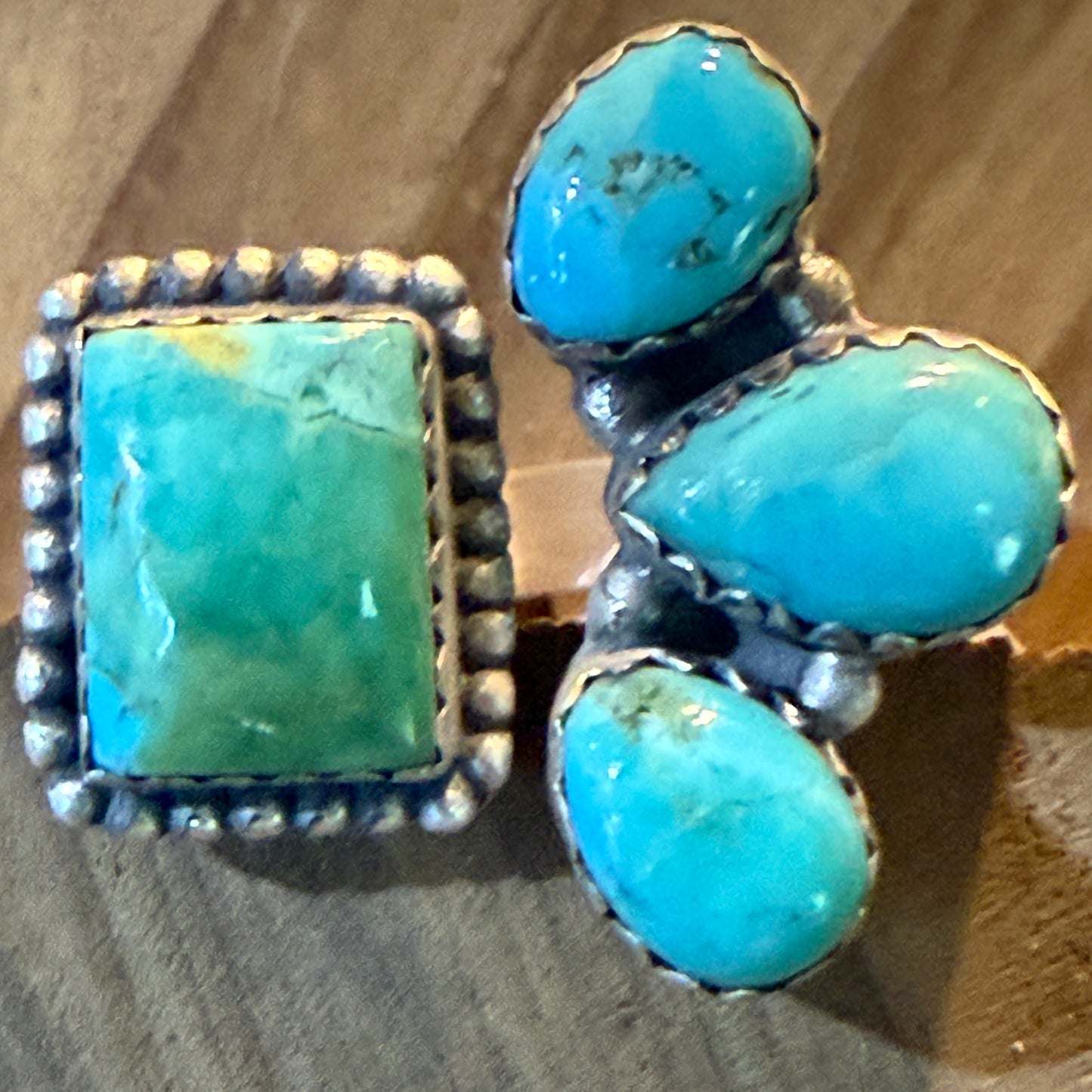 Mojave Turquoise Gemstone Cluster Statement Ring Adjustable Sterling Silver