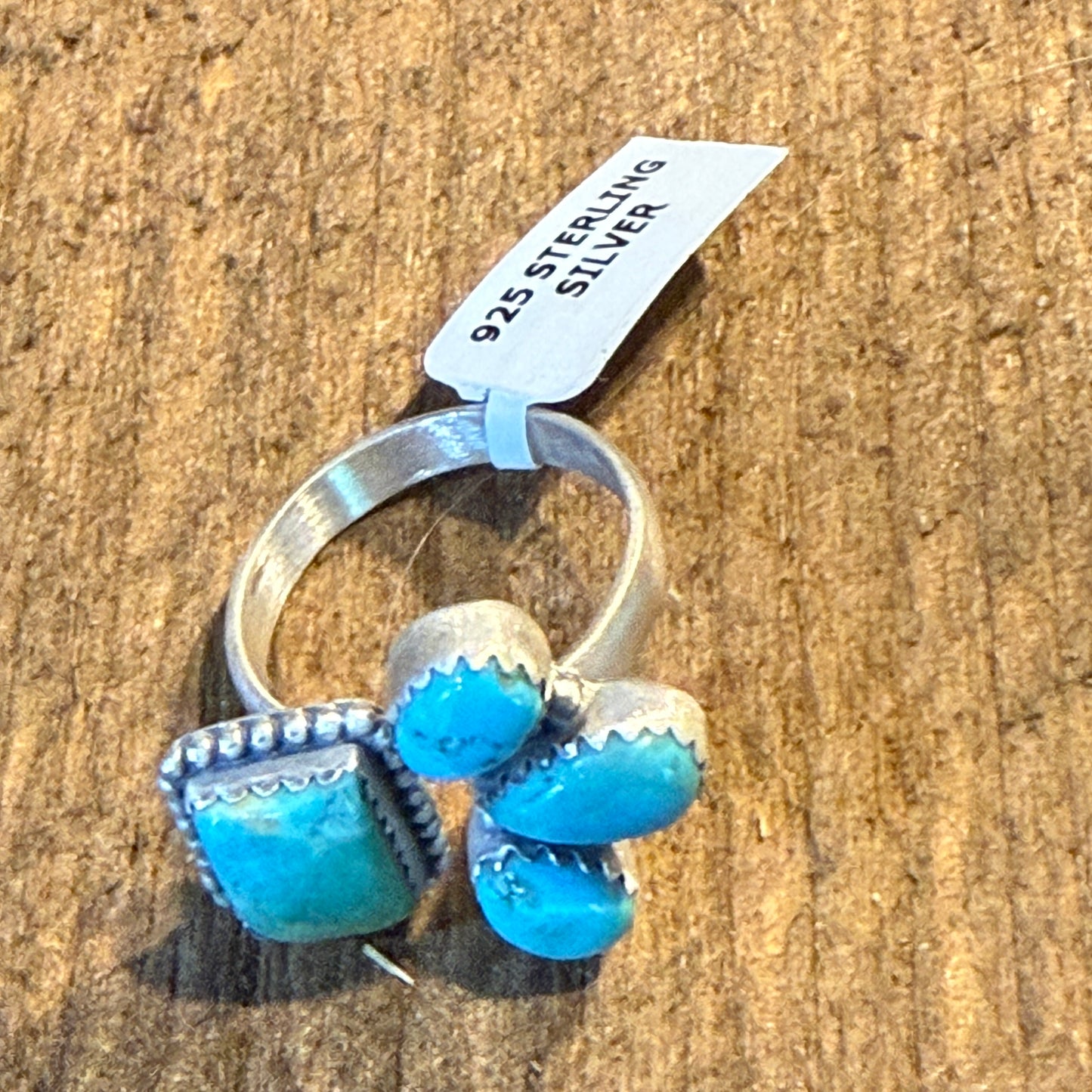 Mojave Turquoise Gemstone Cluster Statement Ring Adjustable Sterling Silver