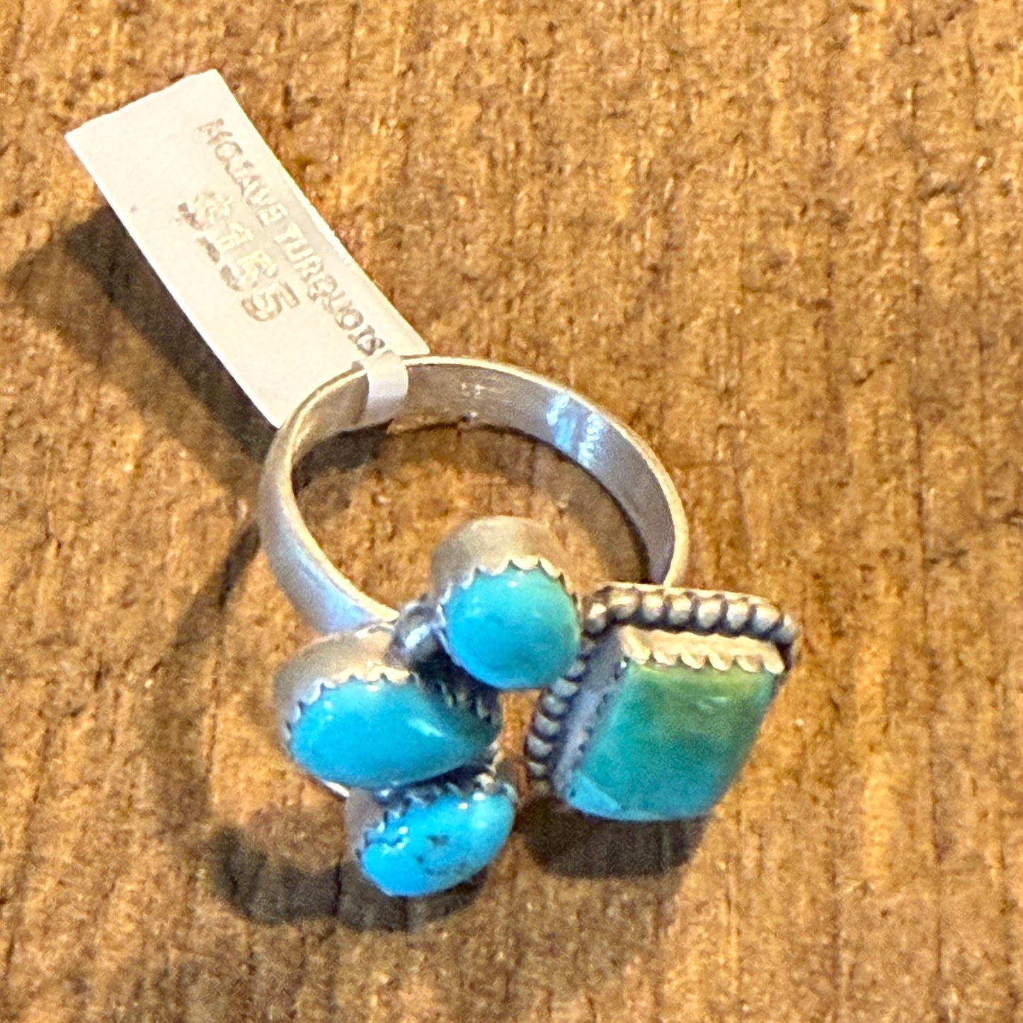 Mojave Turquoise Gemstone Cluster Statement Ring Adjustable Sterling Silver