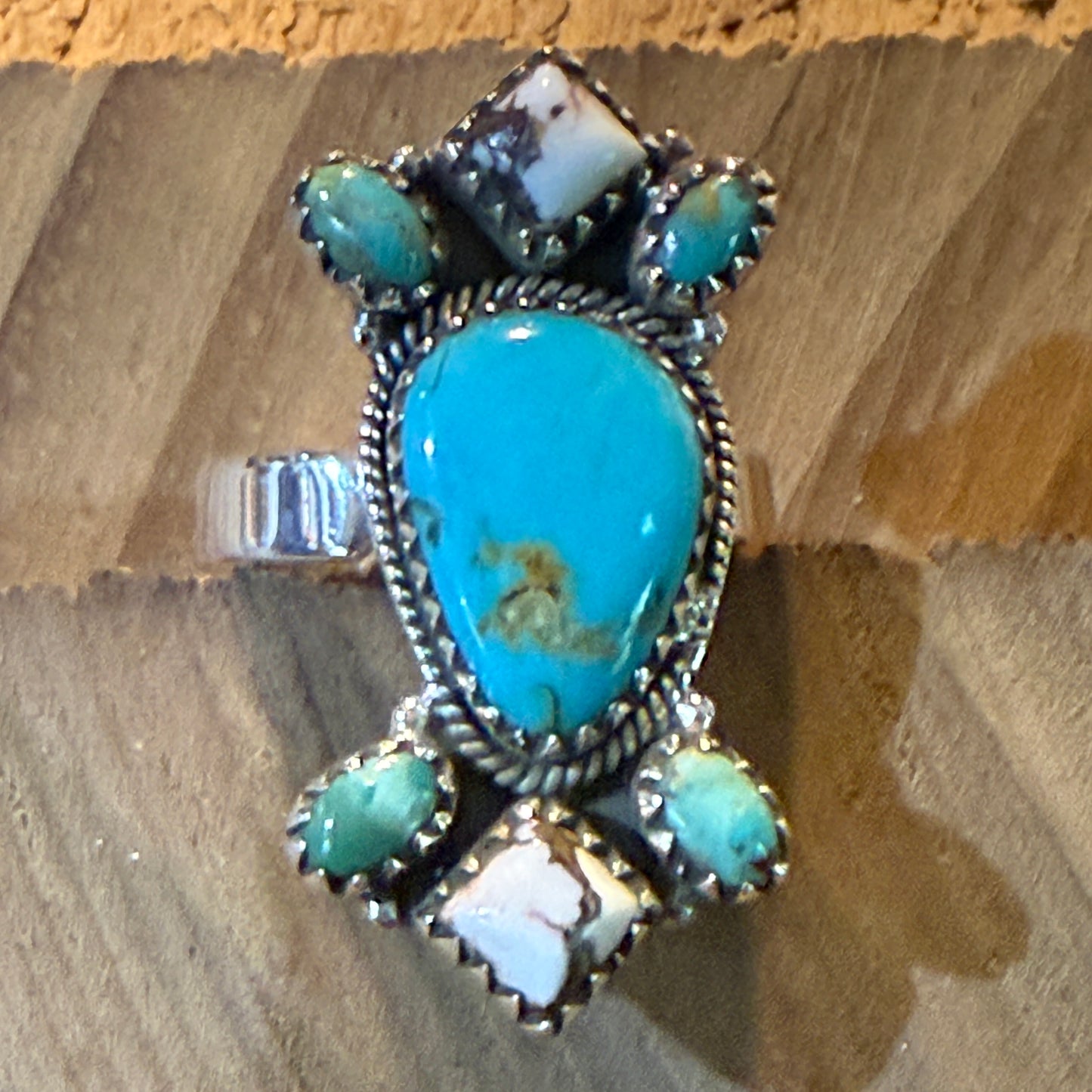 Mohave White Buffalo Turquoise Adjustable Statement Sterling Silver Ring