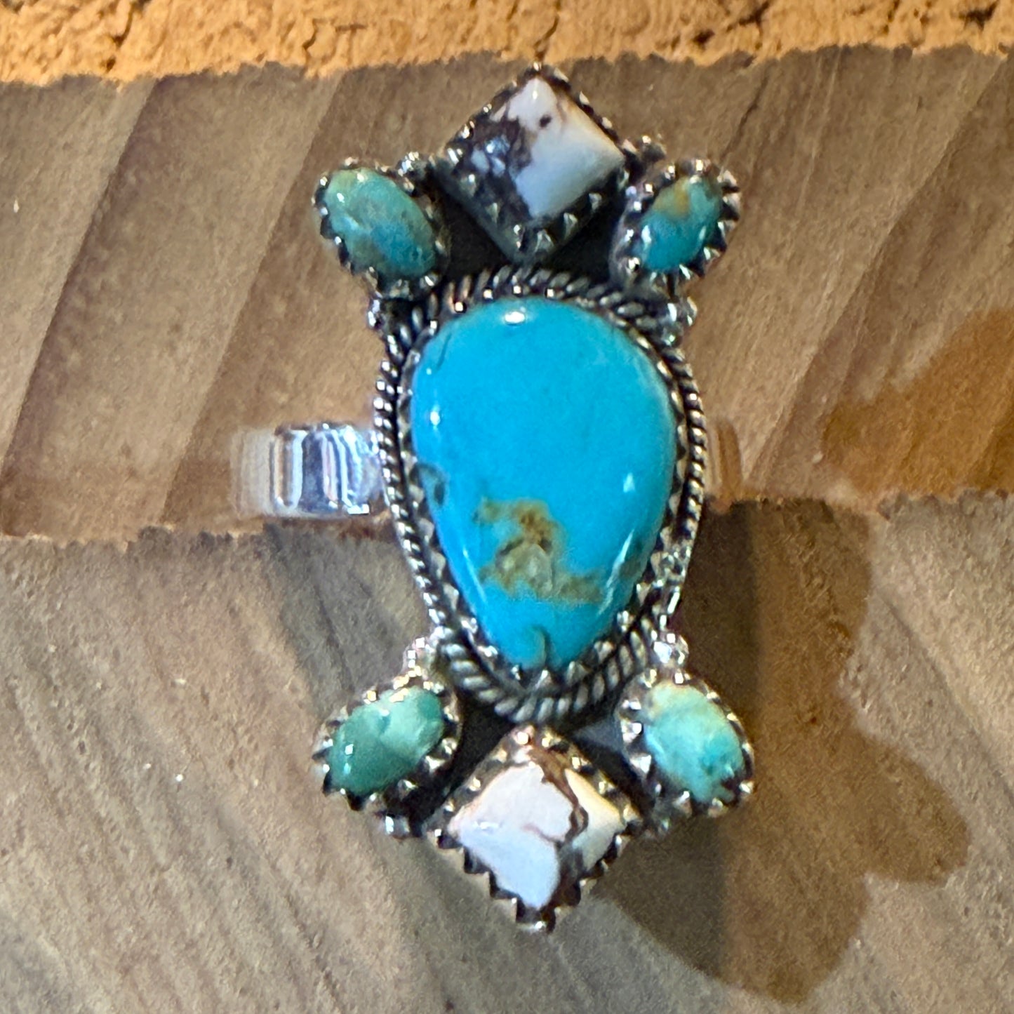 Mohave White Buffalo Turquoise Adjustable Statement Sterling Silver Ring