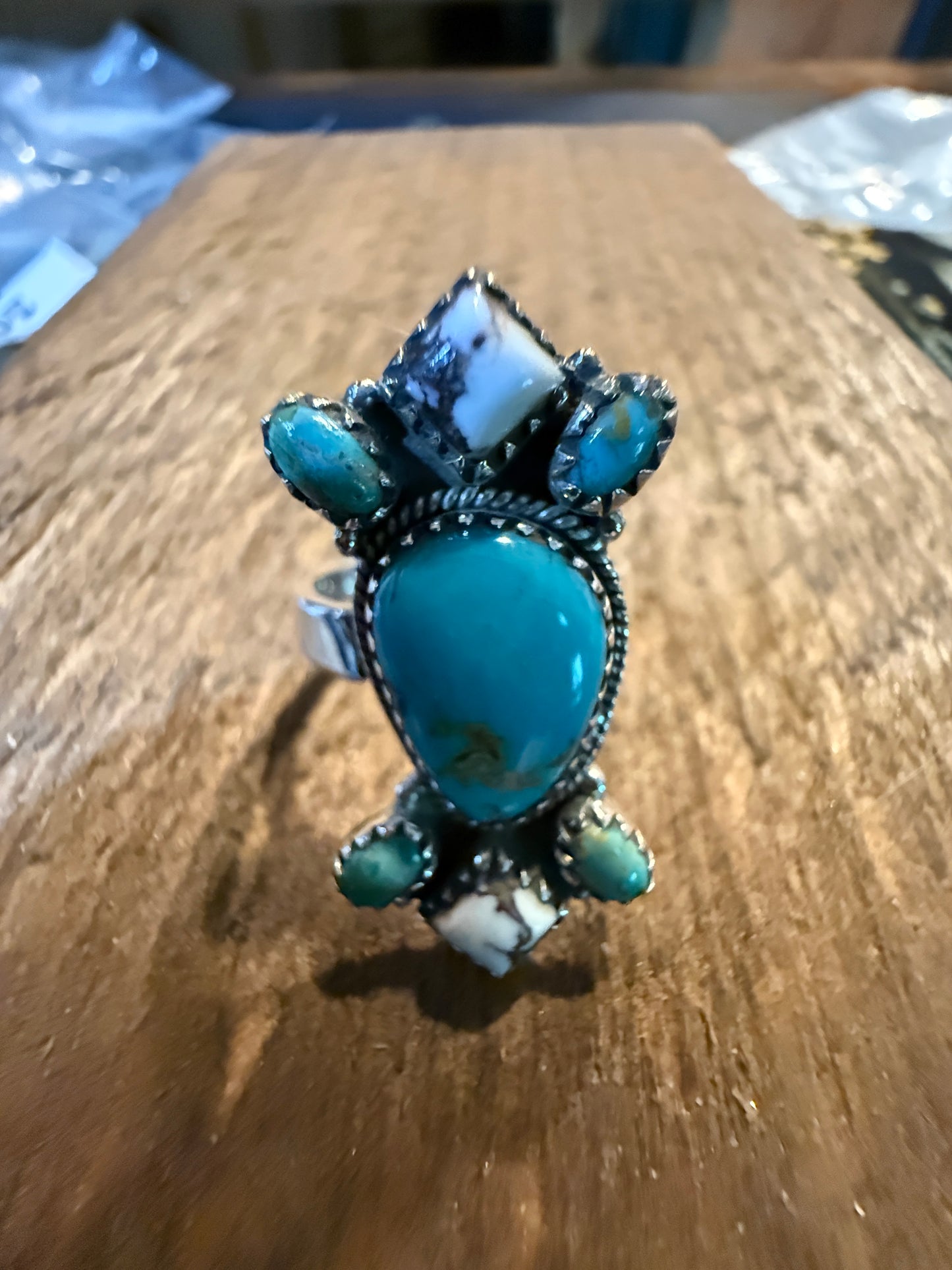 Mohave White Buffalo Turquoise Adjustable Statement Sterling Silver Ring