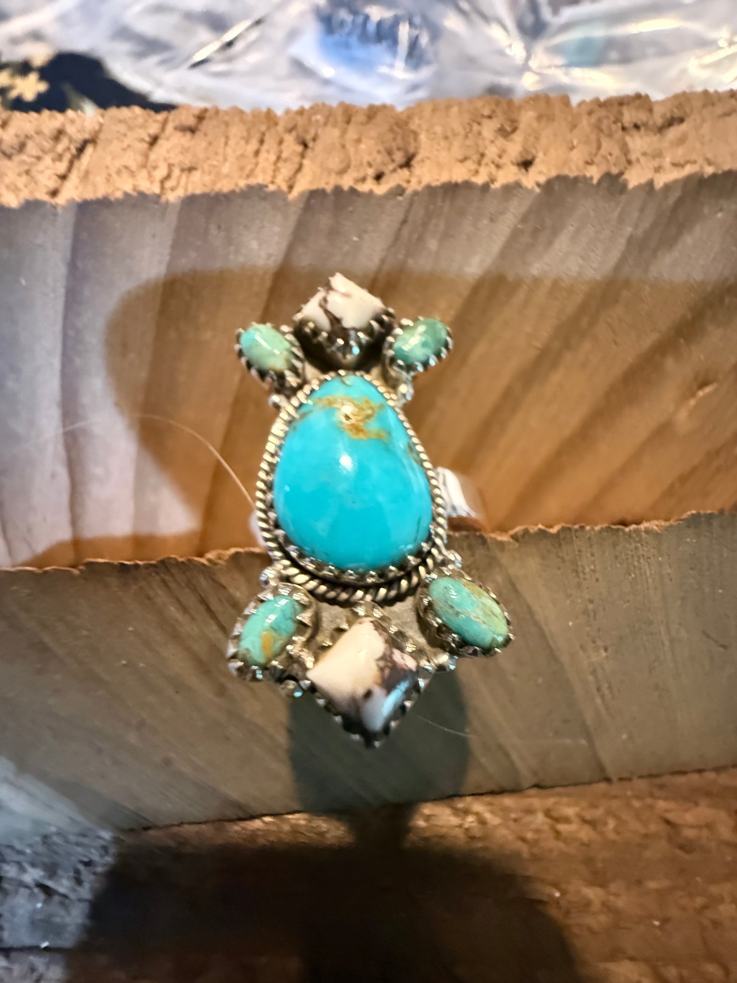Mohave White Buffalo Turquoise Adjustable Statement Sterling Silver Ring
