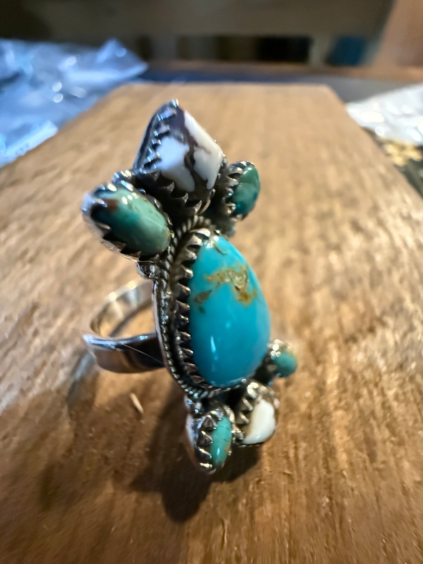 Mohave White Buffalo Turquoise Adjustable Statement Sterling Silver Ring