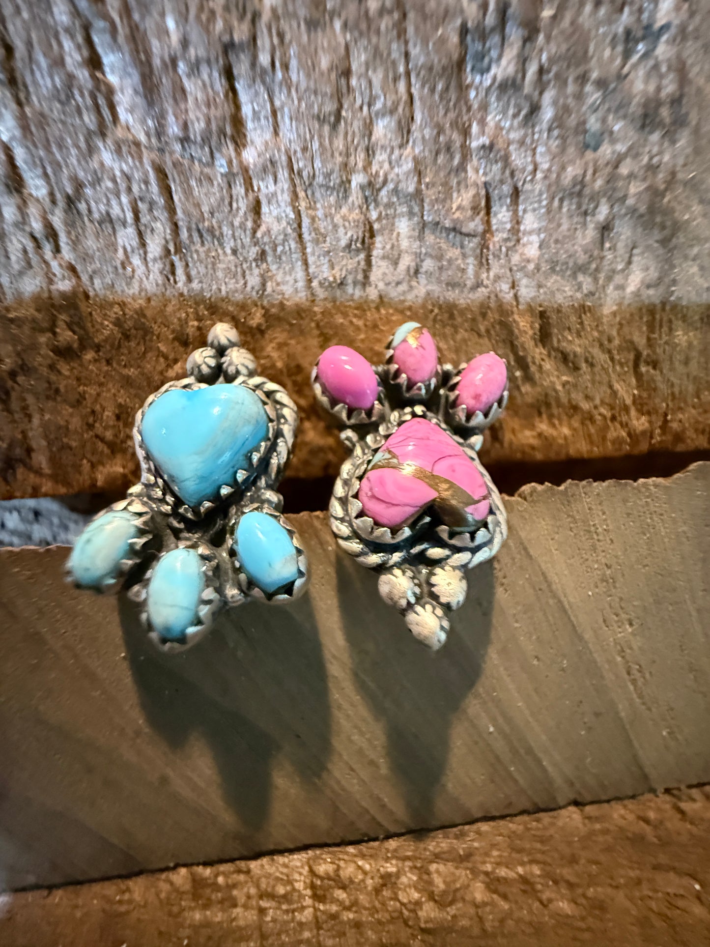 Cotton Candy Dahlia Turquoise Gemstone Adjustable Ring Sterling Silver