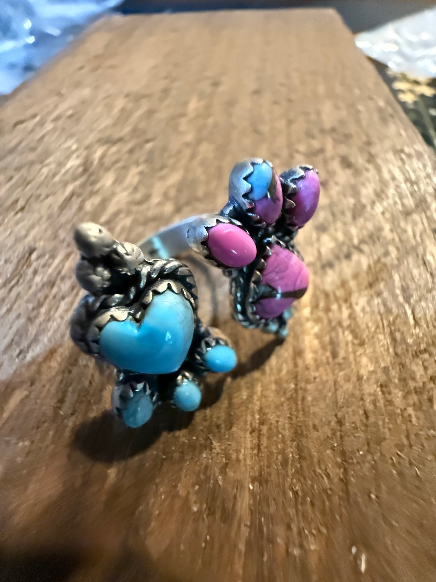 Cotton Candy Dahlia Turquoise Gemstone Adjustable Ring Sterling Silver