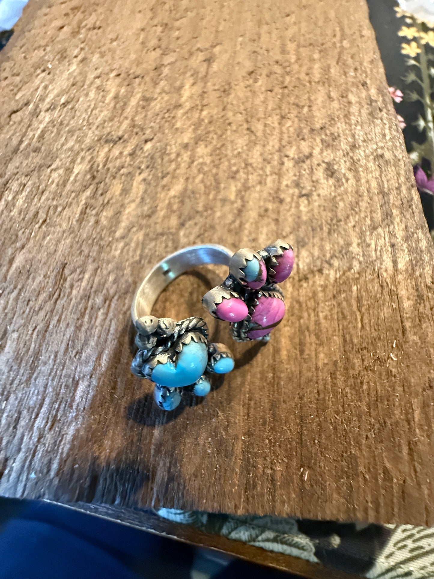 Cotton Candy Dahlia Turquoise Gemstone Adjustable Ring Sterling Silver