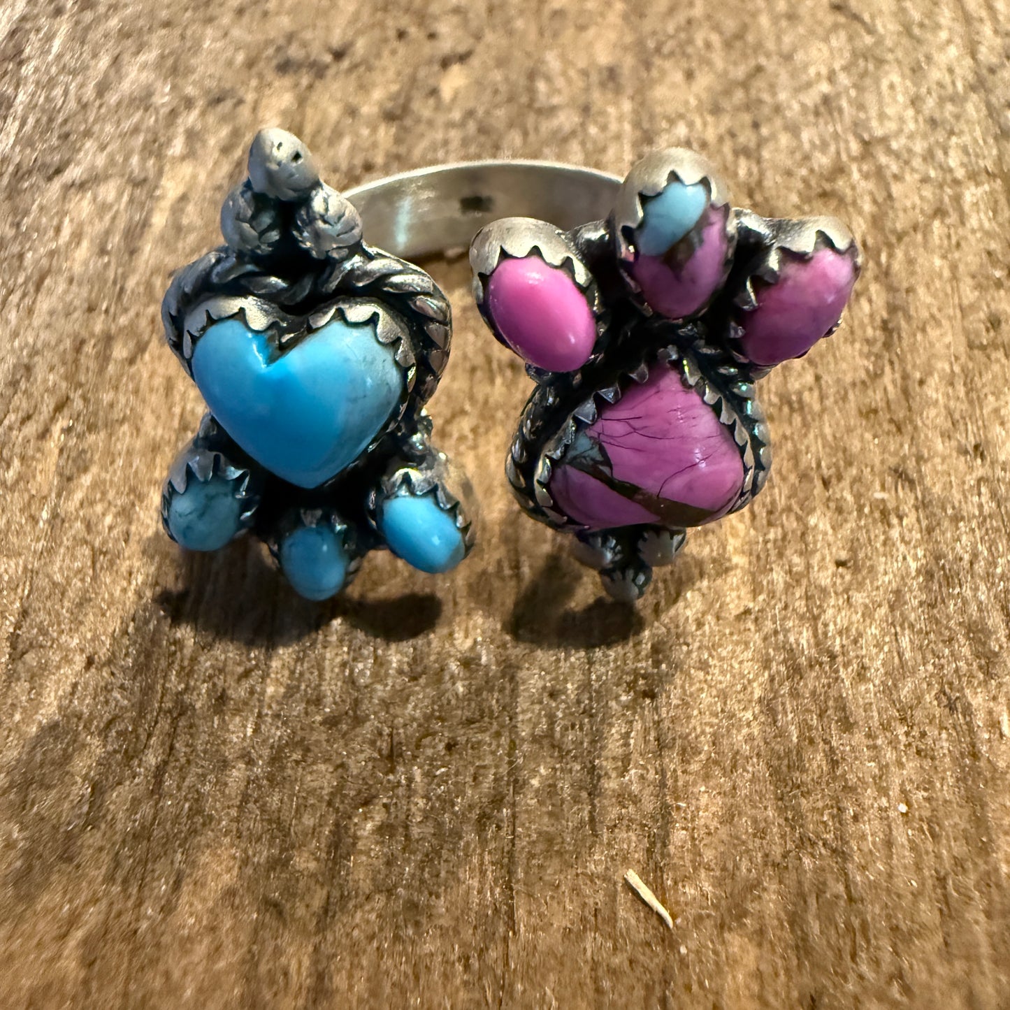 Cotton Candy Dahlia Turquoise Gemstone Adjustable Ring Sterling Silver