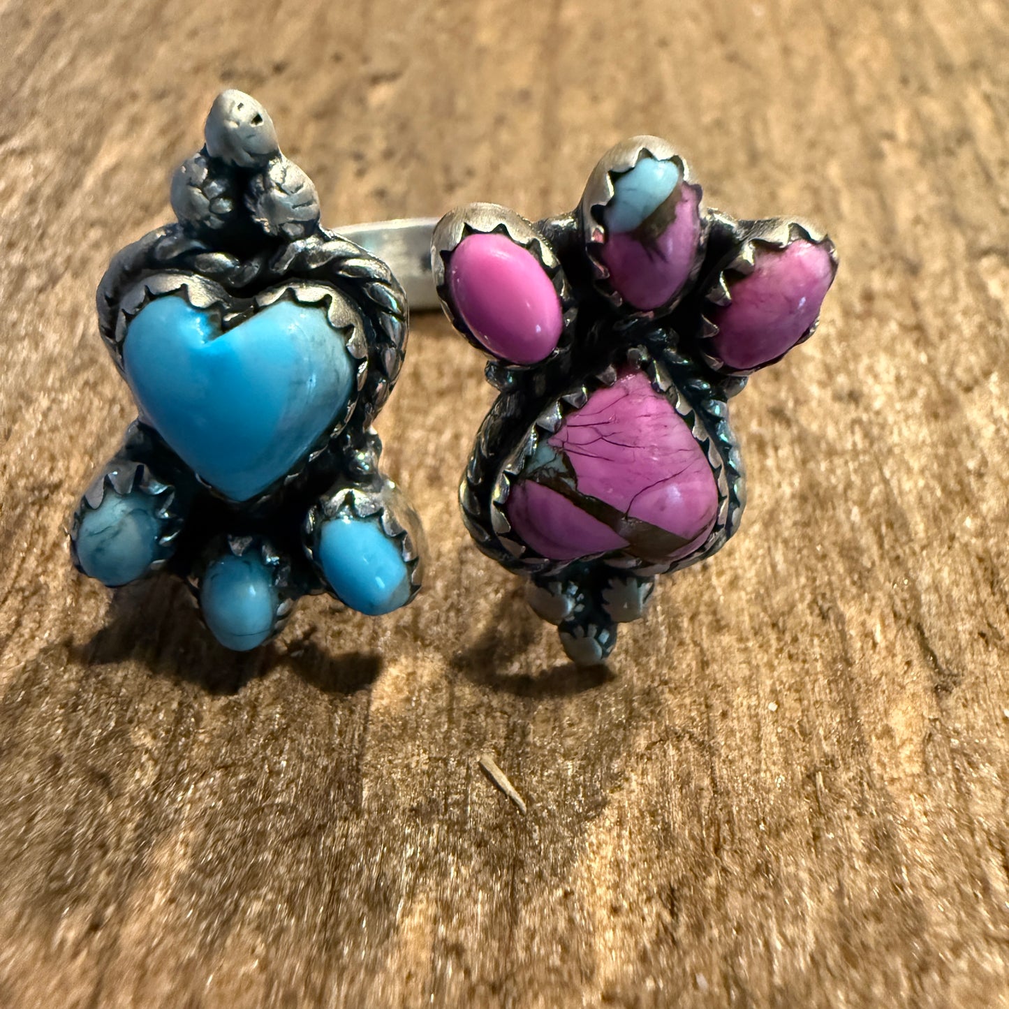 Cotton Candy Dahlia Turquoise Gemstone Adjustable Ring Sterling Silver