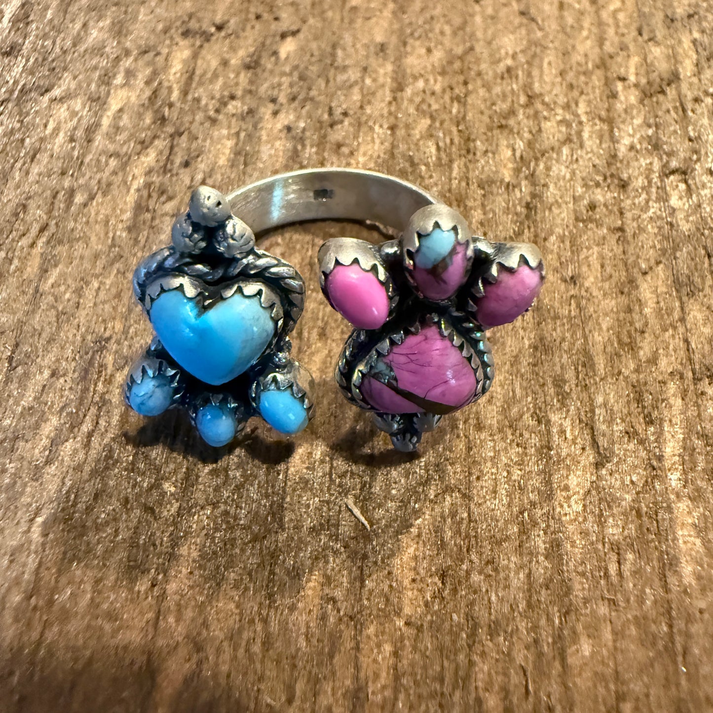 Cotton Candy Dahlia Turquoise Gemstone Adjustable Ring Sterling Silver
