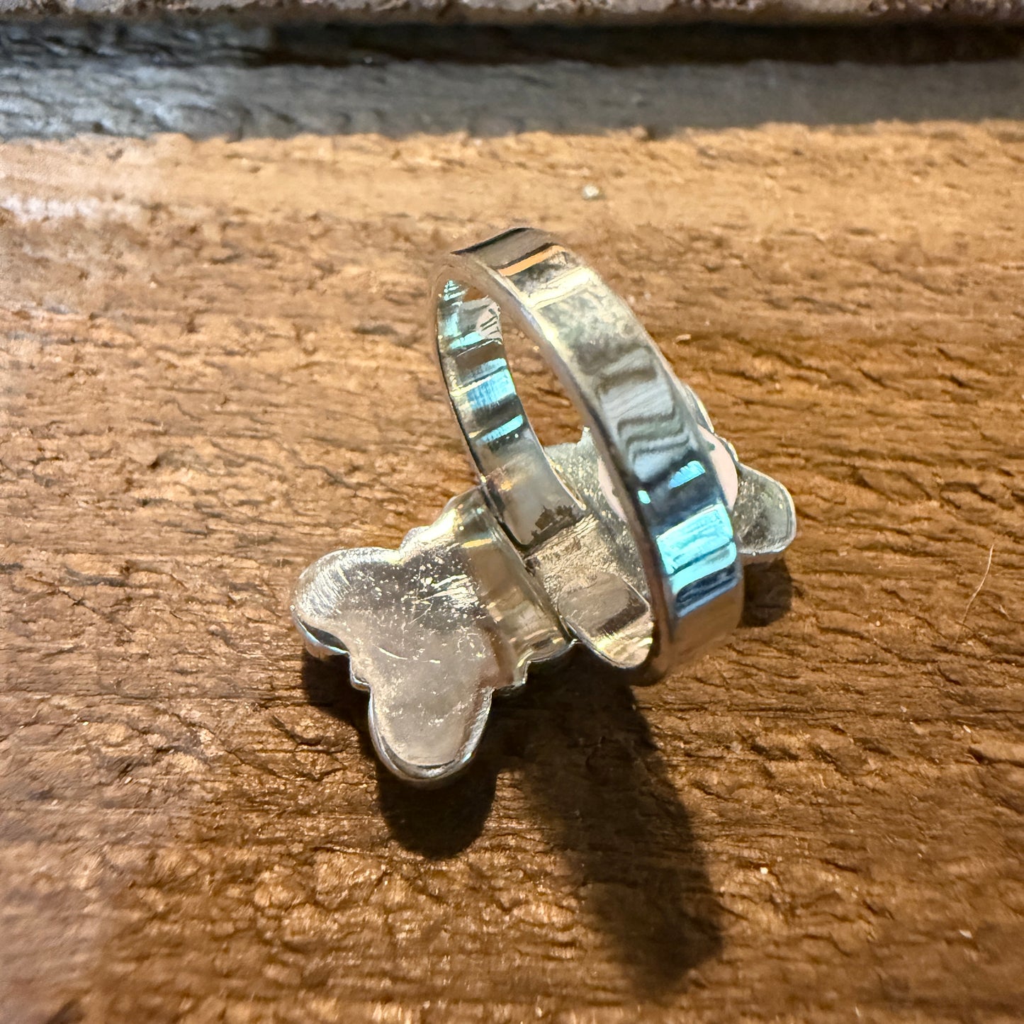 Cotton Candy White Buffalo Dahlia Turquoise Adjustable Ring Sterling Silver