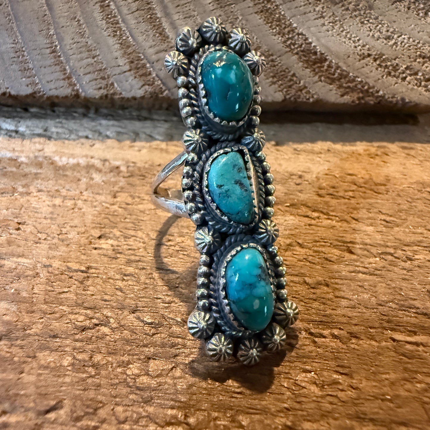 Pilot Mountain Turquoise Gemstone Sterling Silver Statement Ring Size 7.5