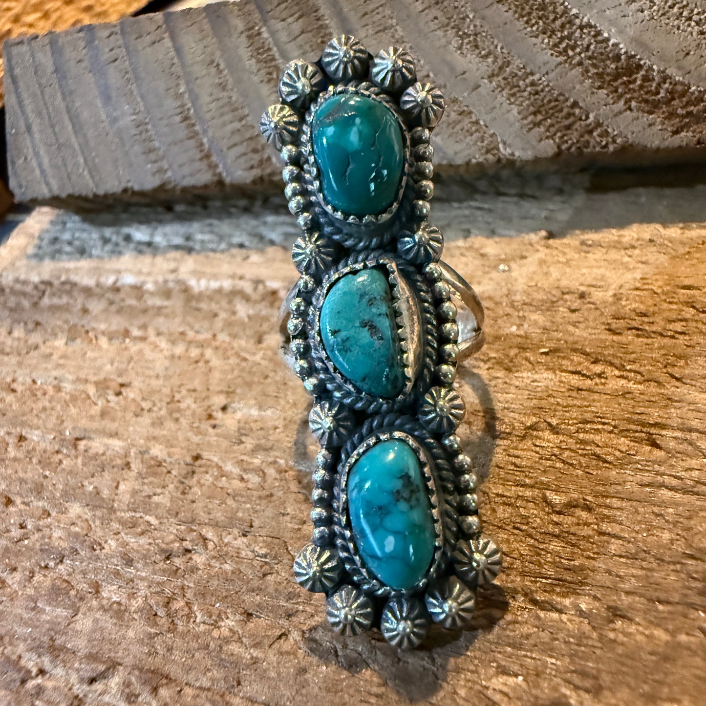 Pilot Mountain Turquoise Gemstone Sterling Silver Statement Ring Size 7.5