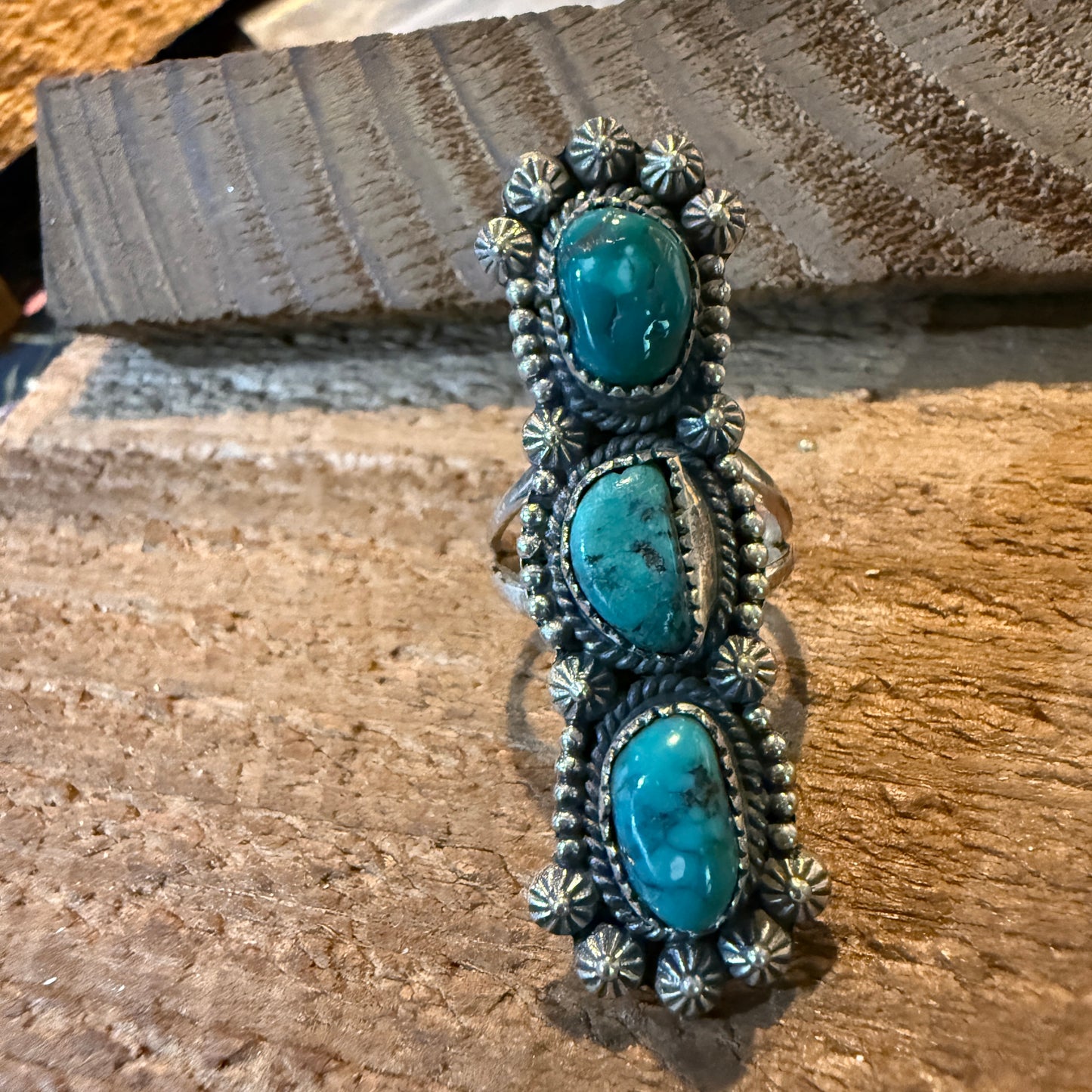 Pilot Mountain Turquoise Gemstone Sterling Silver Statement Ring Size 7.5