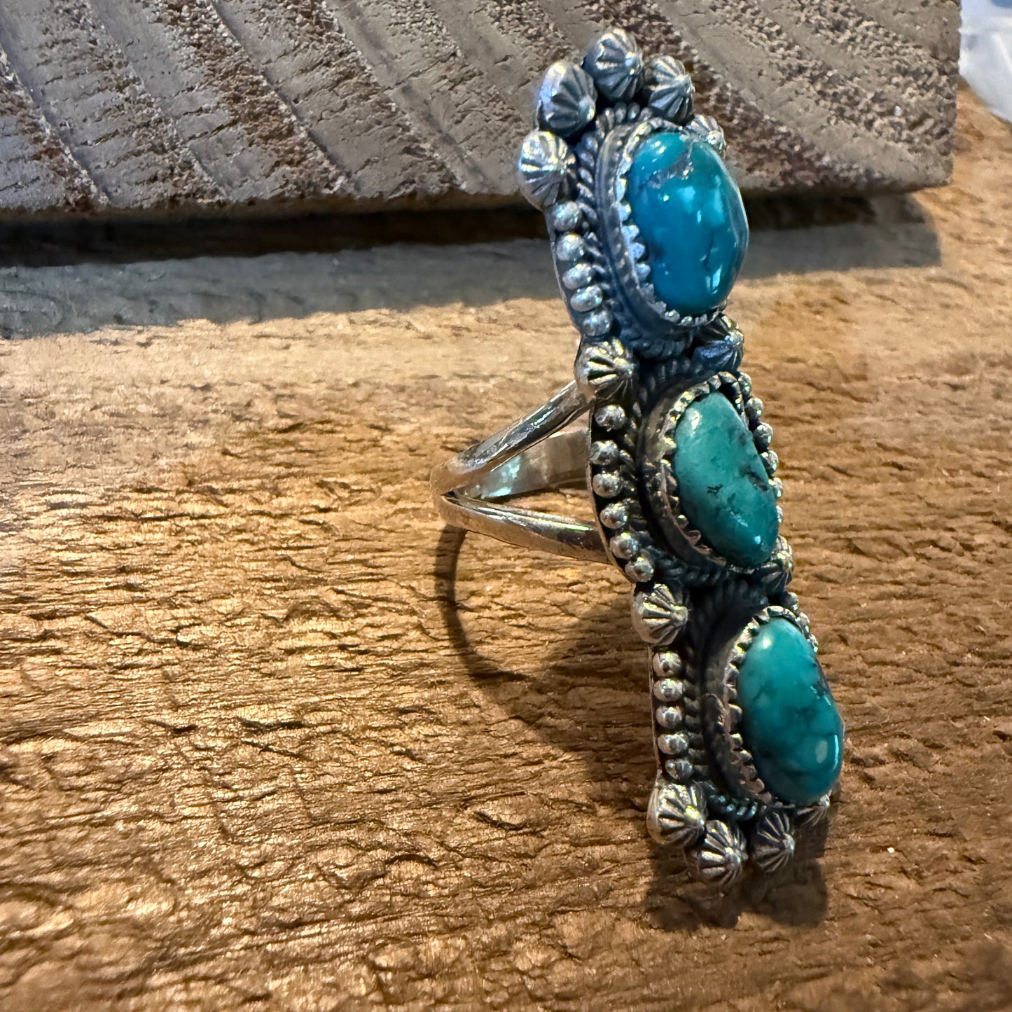 Pilot Mountain Turquoise Gemstone Sterling Silver Statement Ring Size 7.5