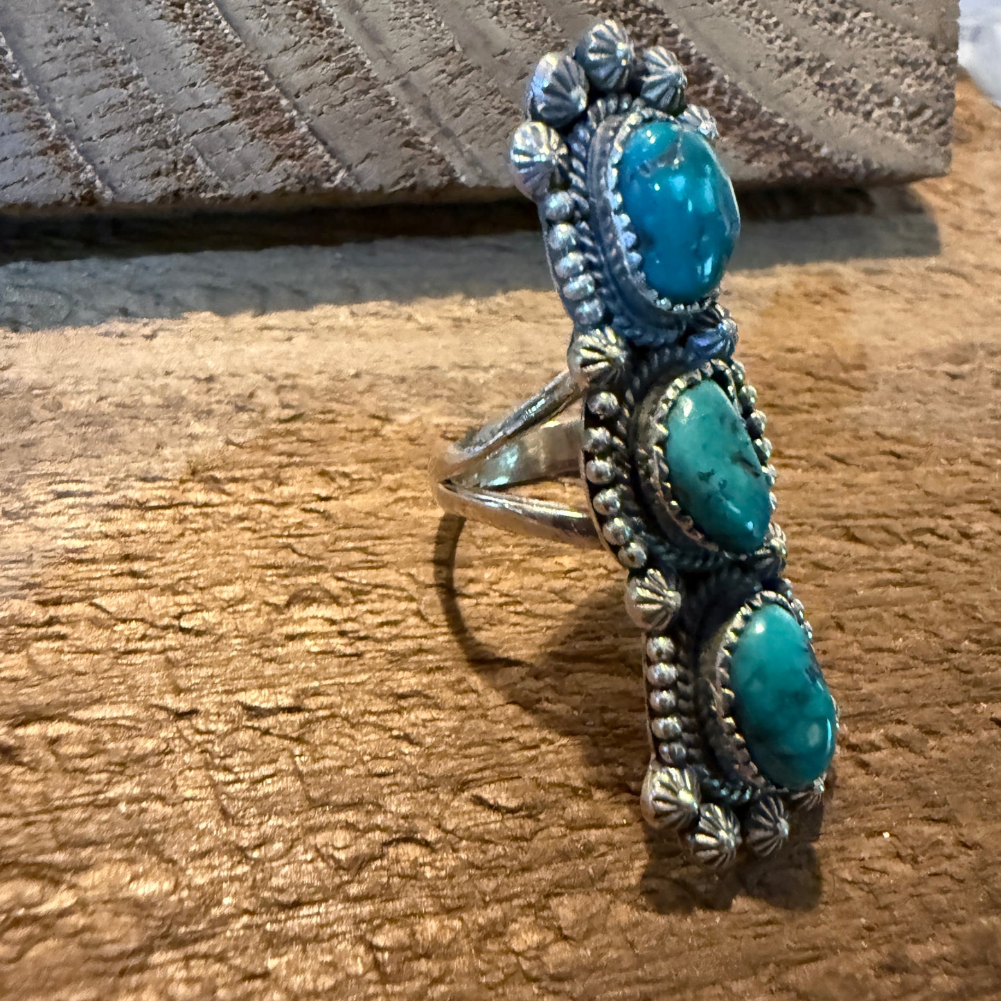 Pilot Mountain Turquoise Gemstone Sterling Silver Statement Ring Size 7.5