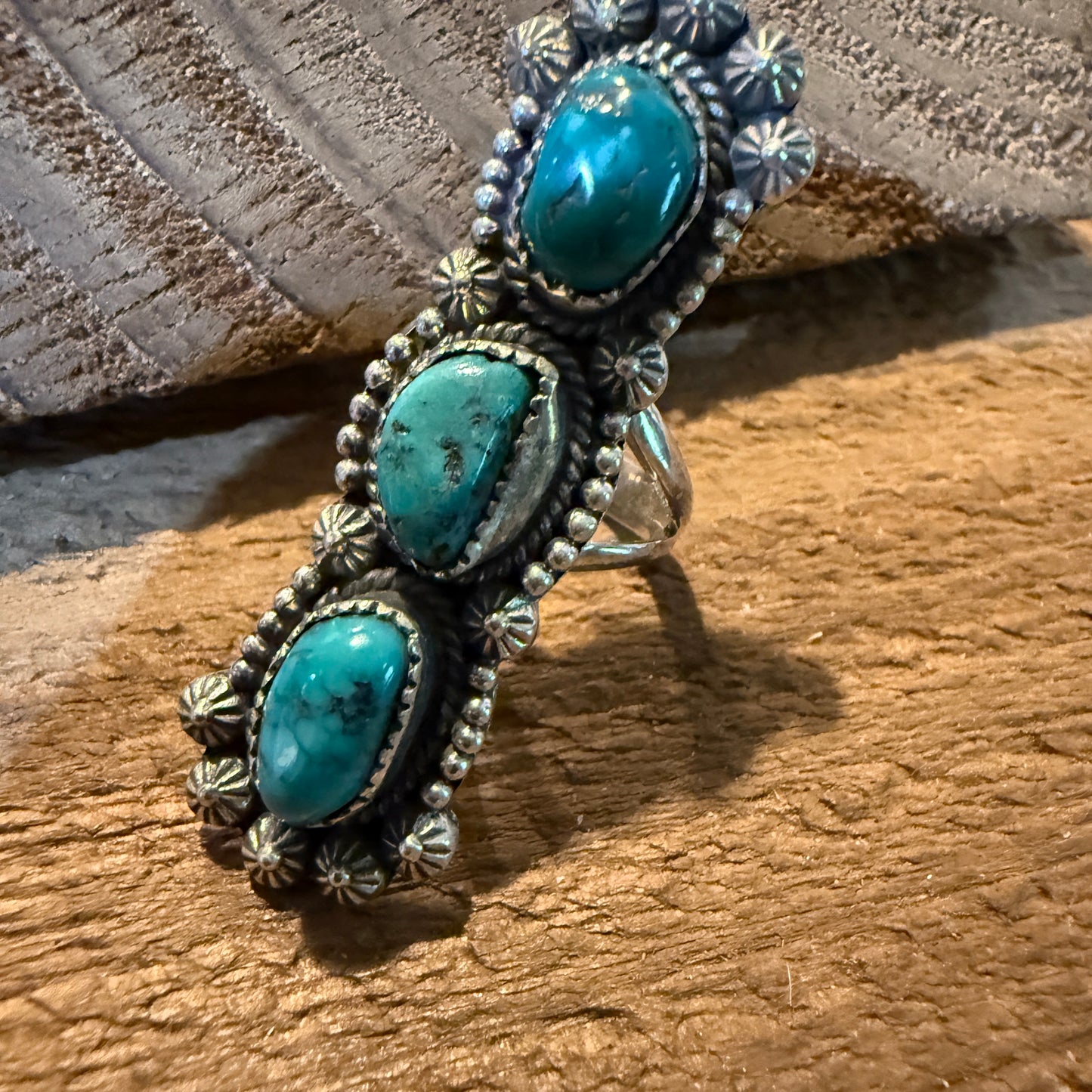 Pilot Mountain Turquoise Gemstone Sterling Silver Statement Ring Size 7.5