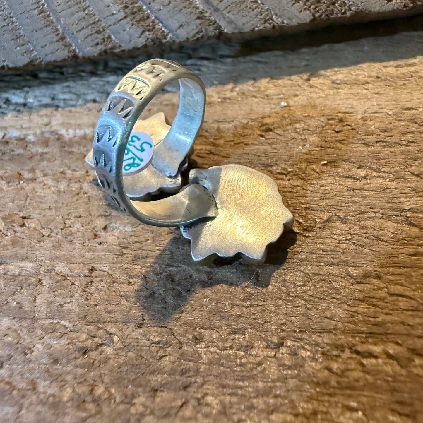 Cotton Candy Turquoise Dahlia Gemstone Adjustable Sterling Silver Ring