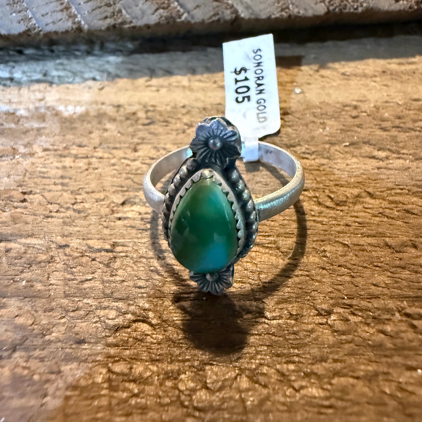 Mohave Style Sonoran Gold Turquoise Gemstone Adjustable Ring Sterling Silver