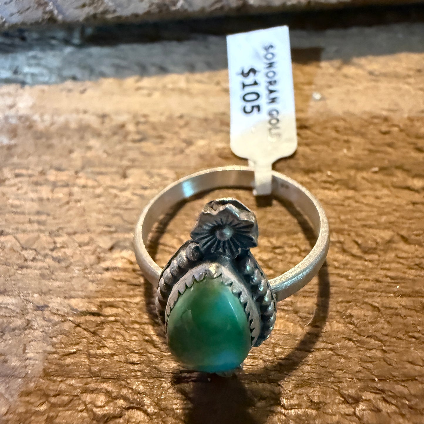 Mohave Style Sonoran Gold Turquoise Gemstone Adjustable Ring Sterling Silver