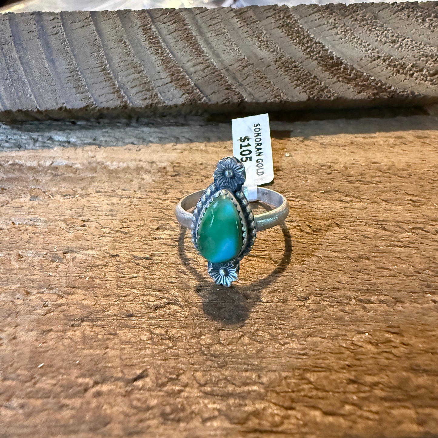Mohave Style Sonoran Gold Turquoise Gemstone Adjustable Ring Sterling Silver
