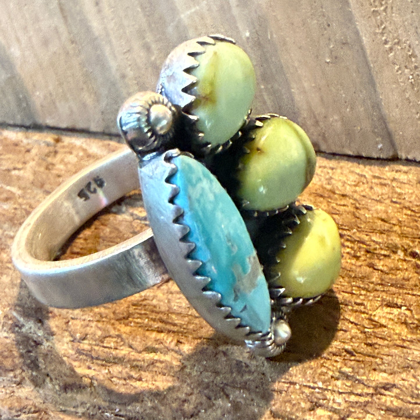 White Water and Palamino Turquoise Four Stone Adjustable Ring Sterling Silver