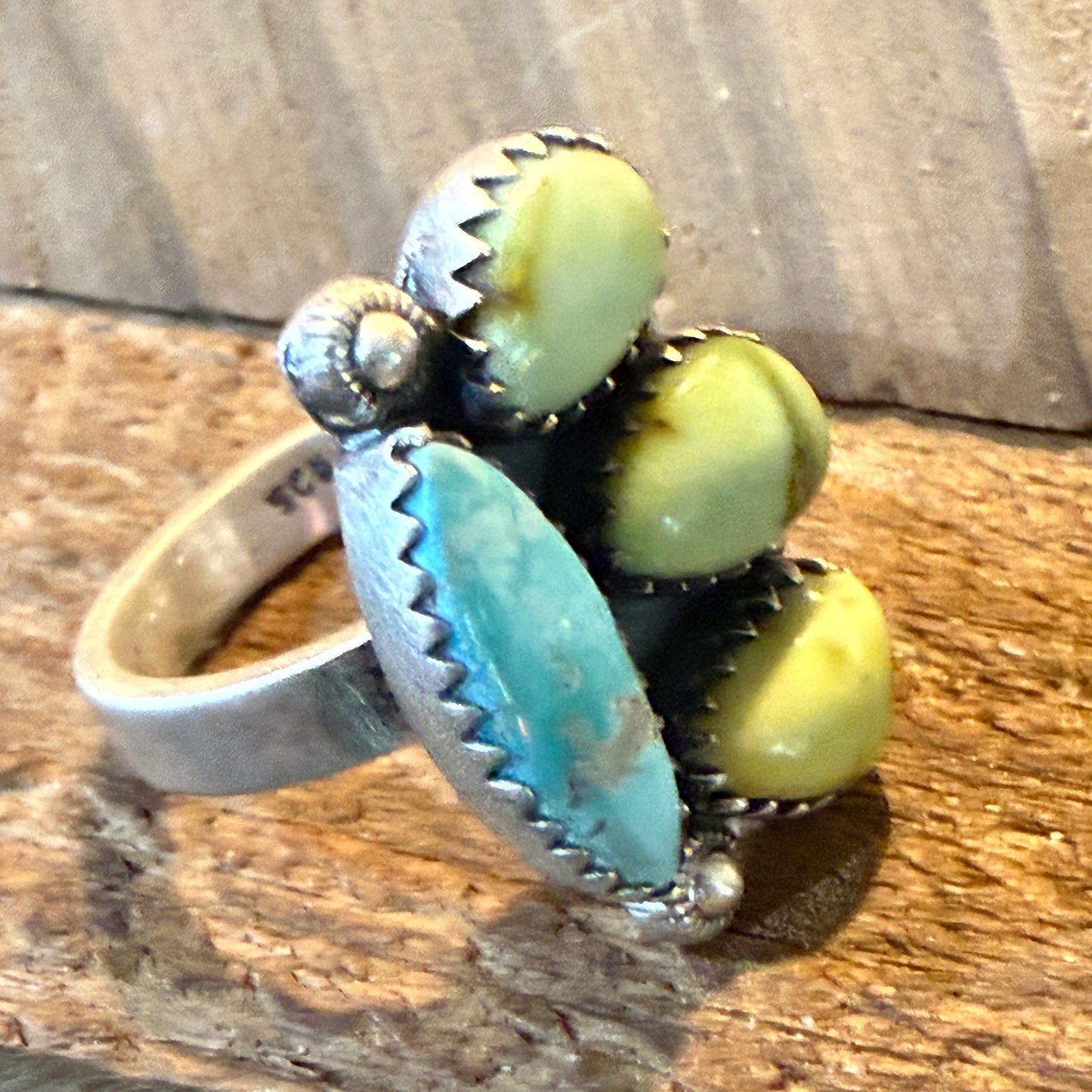 White Water and Palamino Turquoise Four Stone Adjustable Ring Sterling Silver
