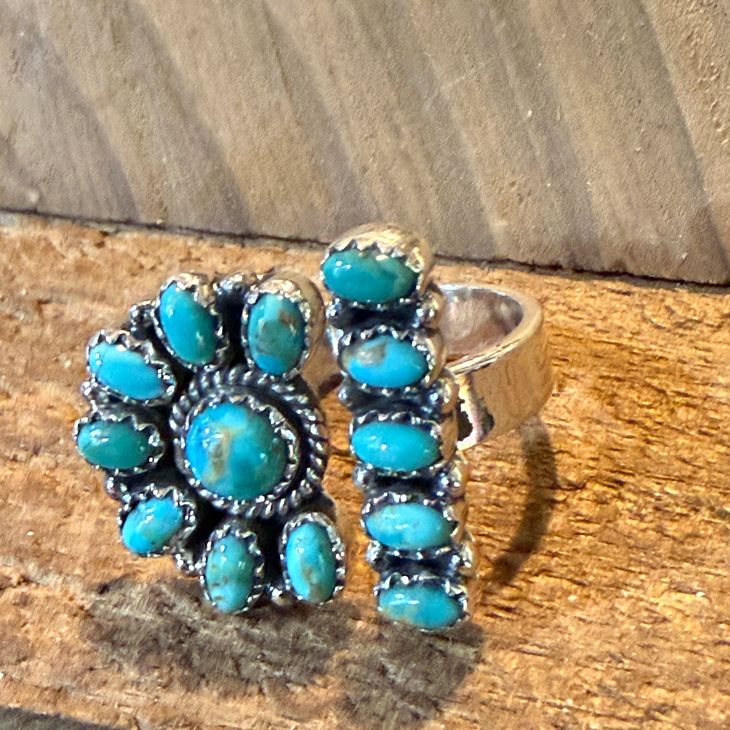 Sonoran Gold Turquoise Gemstone Cluster Ring Adjustable in Sterling Silver