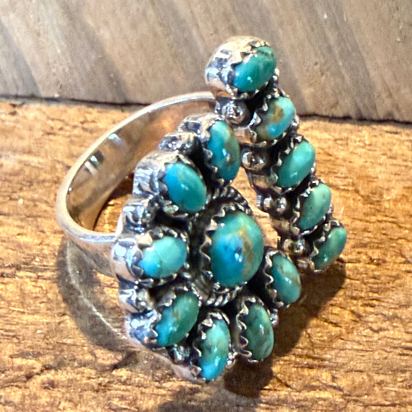 Sonoran Gold Turquoise Gemstone Cluster Ring Adjustable in Sterling Silver