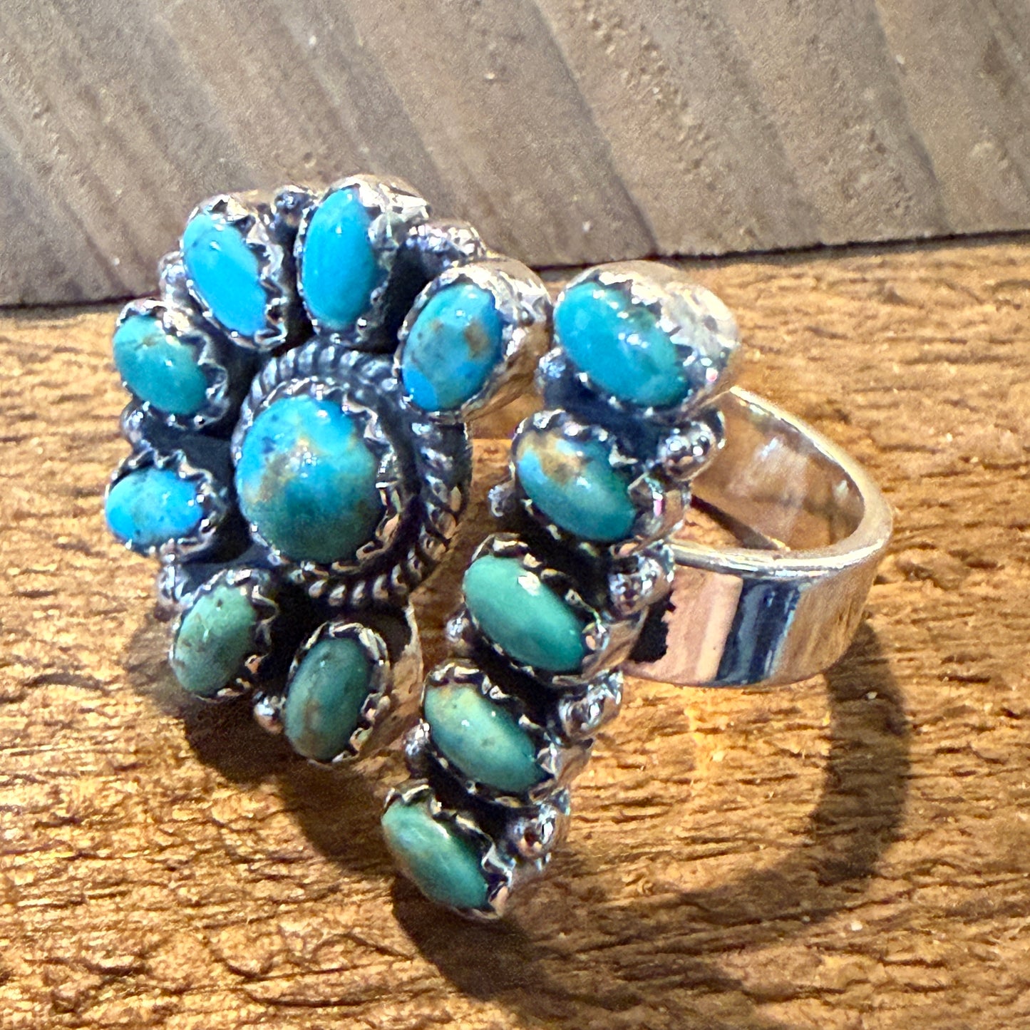 Sonoran Gold Turquoise Gemstone Cluster Ring Adjustable in Sterling Silver