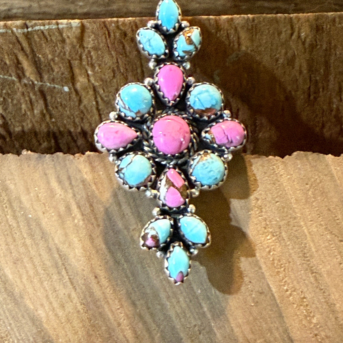 Cotton Candy Dahlia Turquoise Gemstone Adjustable Statement Ring Sterling Silver