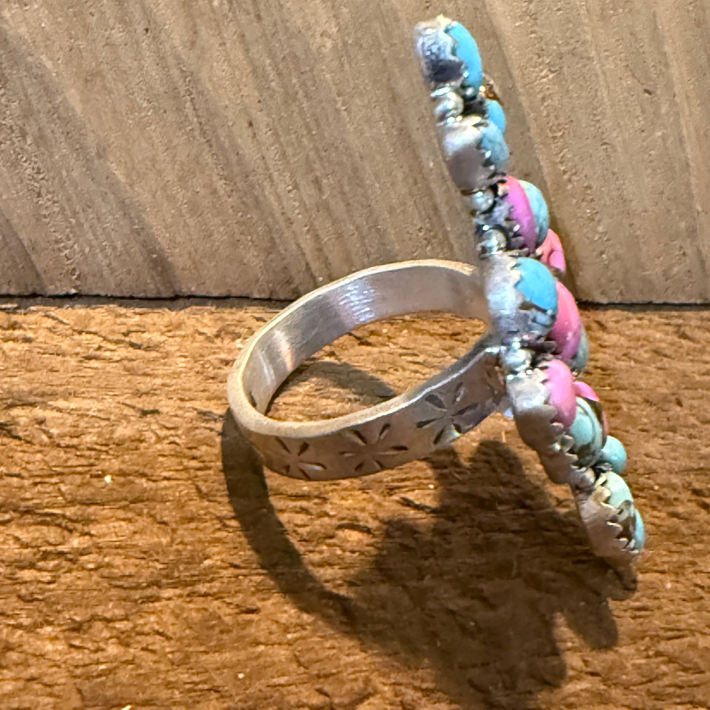 Cotton Candy Dahlia Turquoise Gemstone Adjustable Statement Ring Sterling Silver