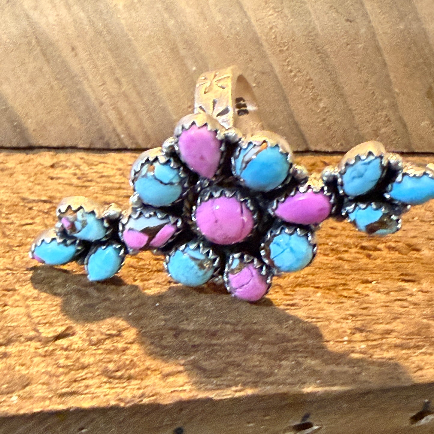 Cotton Candy Dahlia Turquoise Gemstone Adjustable Statement Ring Sterling Silver